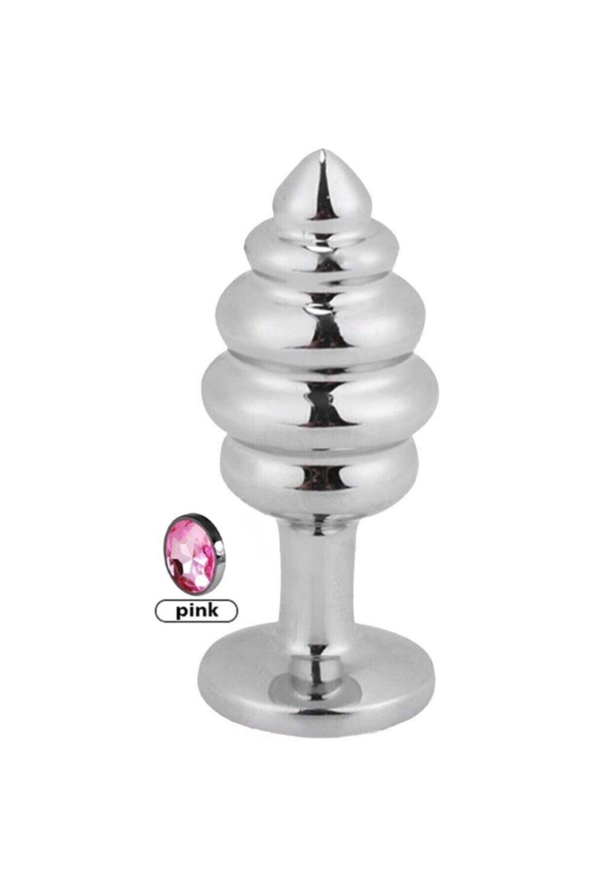 Erox Si̇lver Medi̇um Pembe Taşlı Boğumlu Anal Alıştırıcı Metal Plug