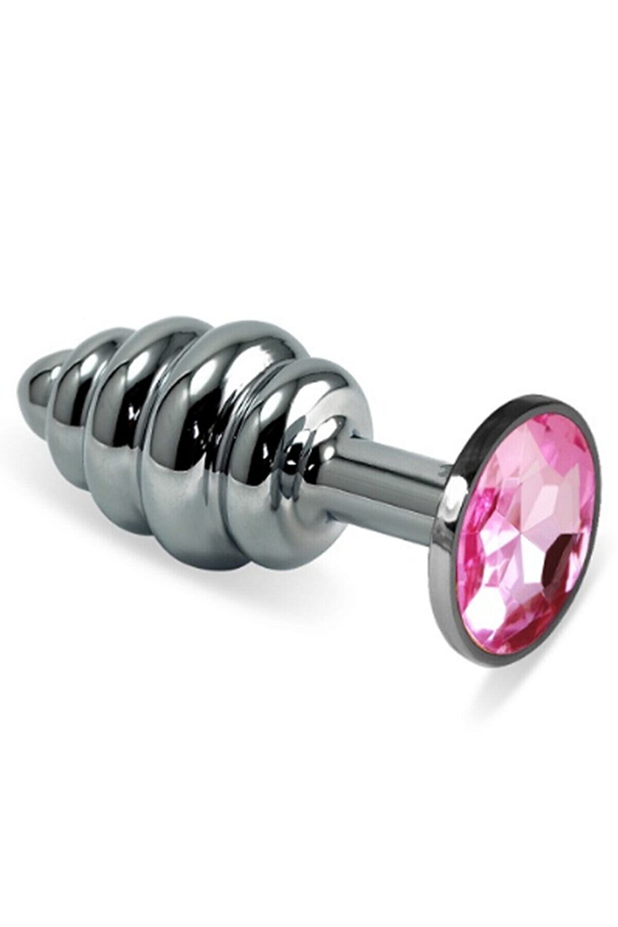 Erox Si̇lver Medi̇um Pembe Taşlı Boğumlu Anal Alıştırıcı Metal Plug
