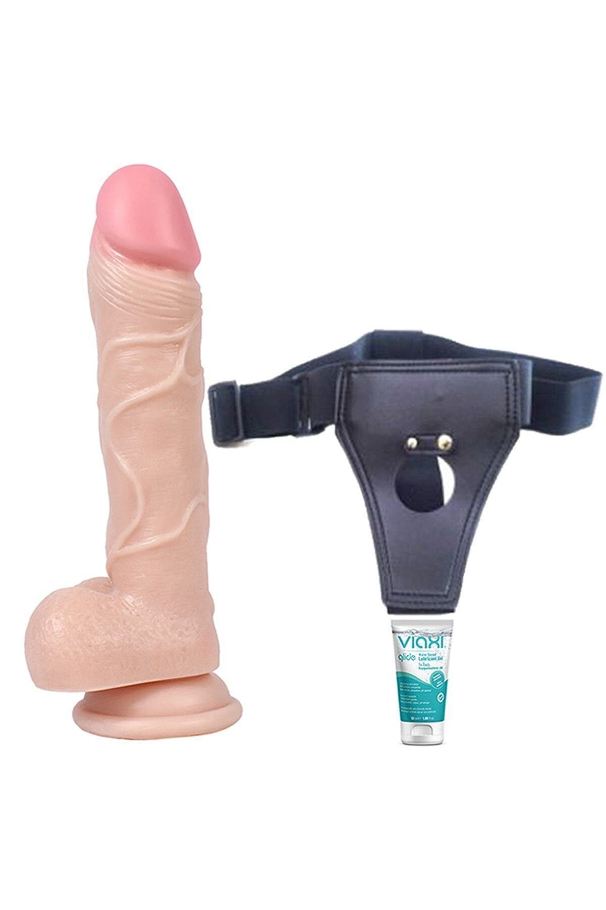 Meyrabest Reali̇sti̇k Yumuşak Ten Dokulu Vantuz &Ouml;zelli̇ği̇ne Sahi̇p 19 Cm Kemerli̇ Yapay Strap On+Jel