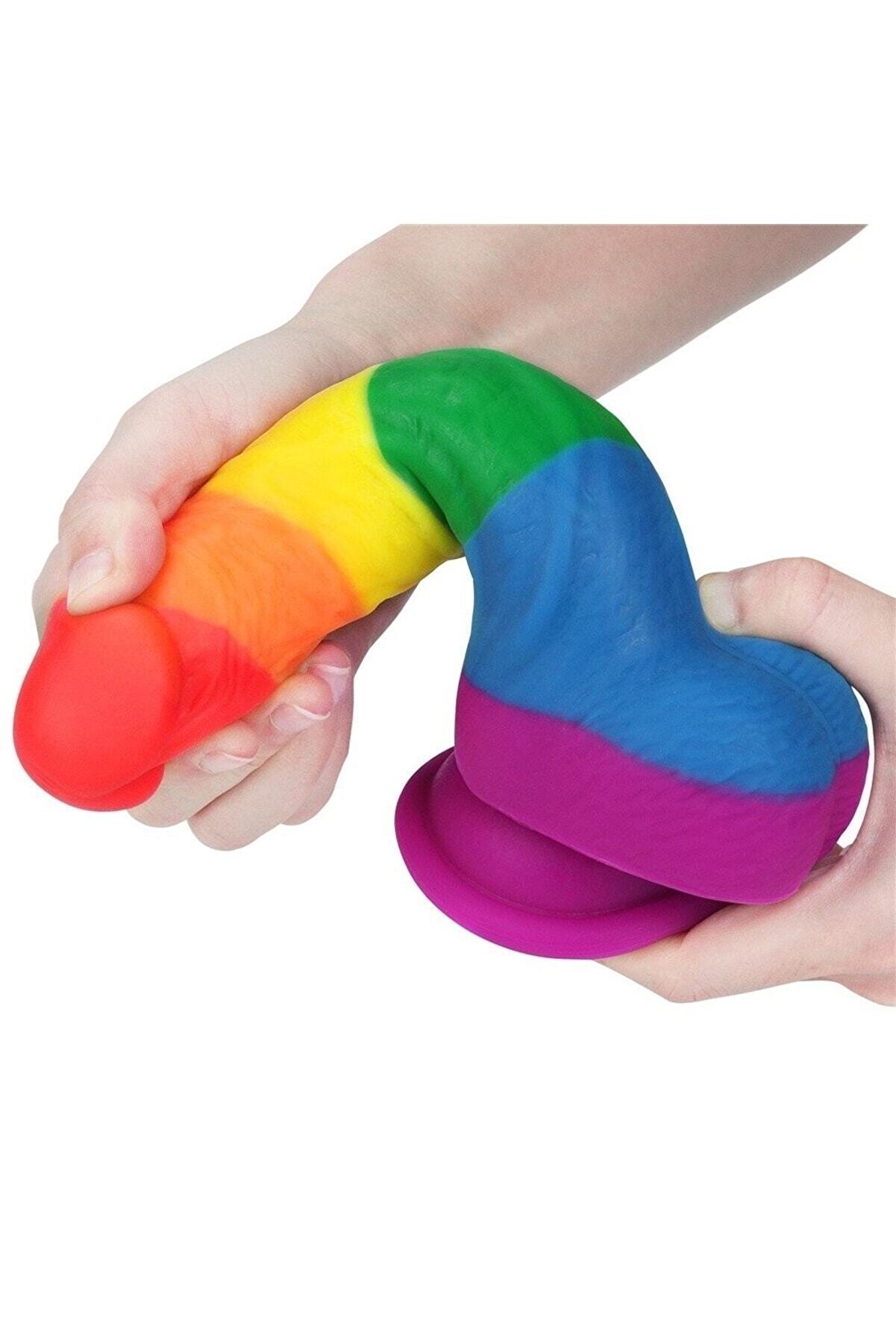 Meyrabest Esnek Ve B&uuml;k&uuml;lebi̇li̇r G&ouml;kkuşağı Renkli̇ Yumuşak Dokulu 21 Cm Belden Bağlamalı Peni̇s