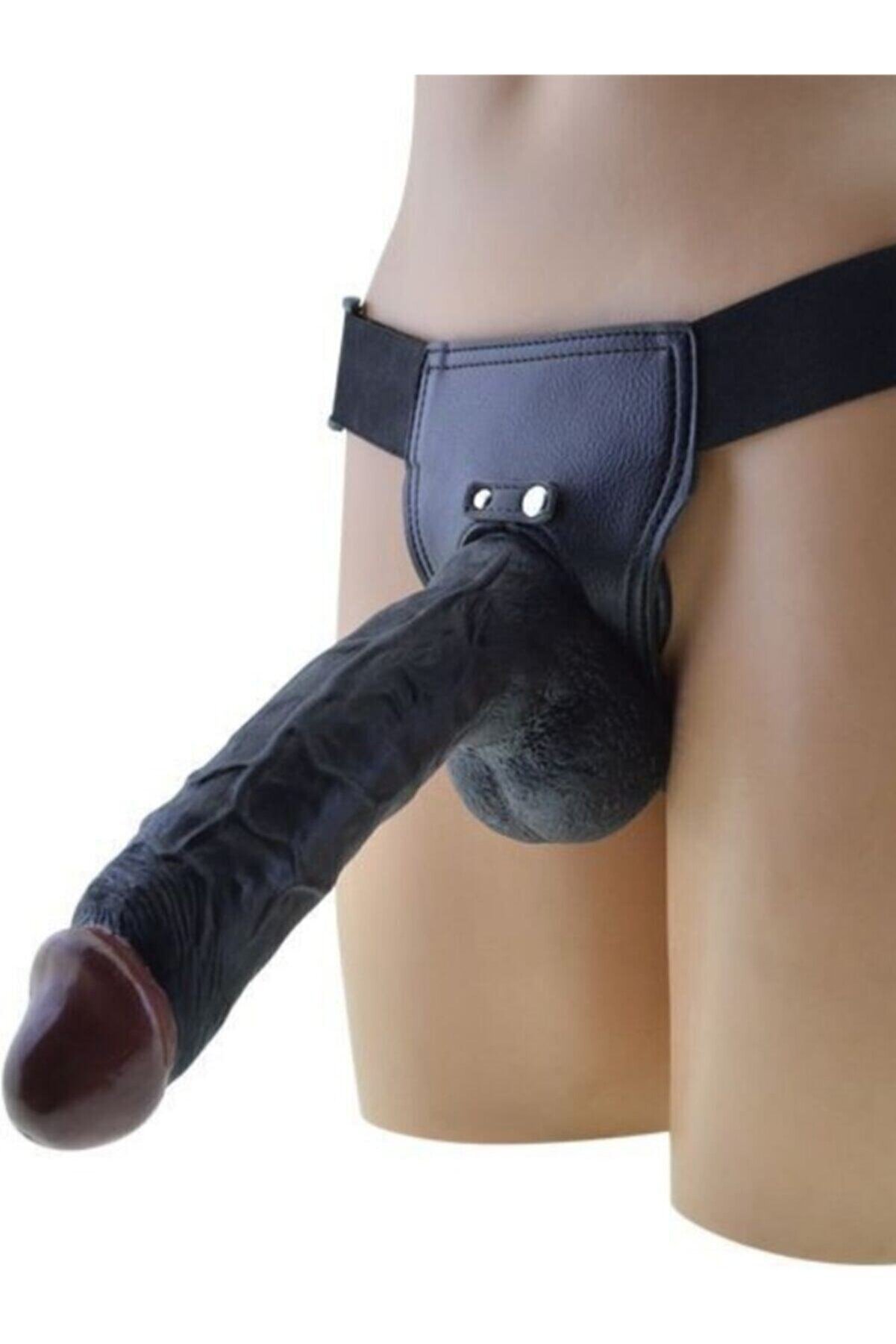 Meyrabest Yeni̇ Nesi̇l Ultra S&uuml;per Reali̇sti̇k 24 Cm Deri̇ Kemerli̇ Belden Bağlamalı Si̇yah Di̇ldo Peni̇s