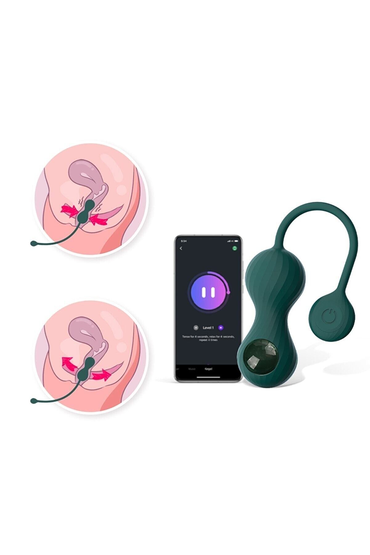 Erox Telefon Kontroll&uuml; Crystal Duo Smart Kegel Vi̇brat&ouml;r Wi̇th Wei̇ght Set