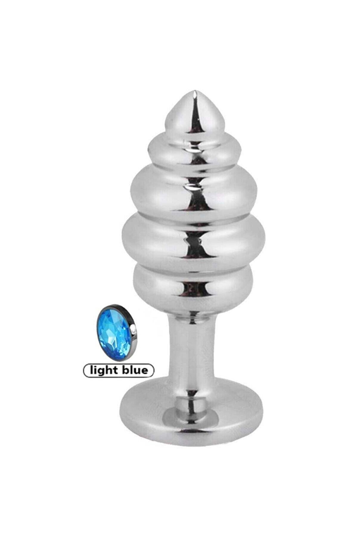 Erox Si̇lver Small Mavi̇ Taşlı Boğumlu Anal Alıştırıcı Metal Plug
