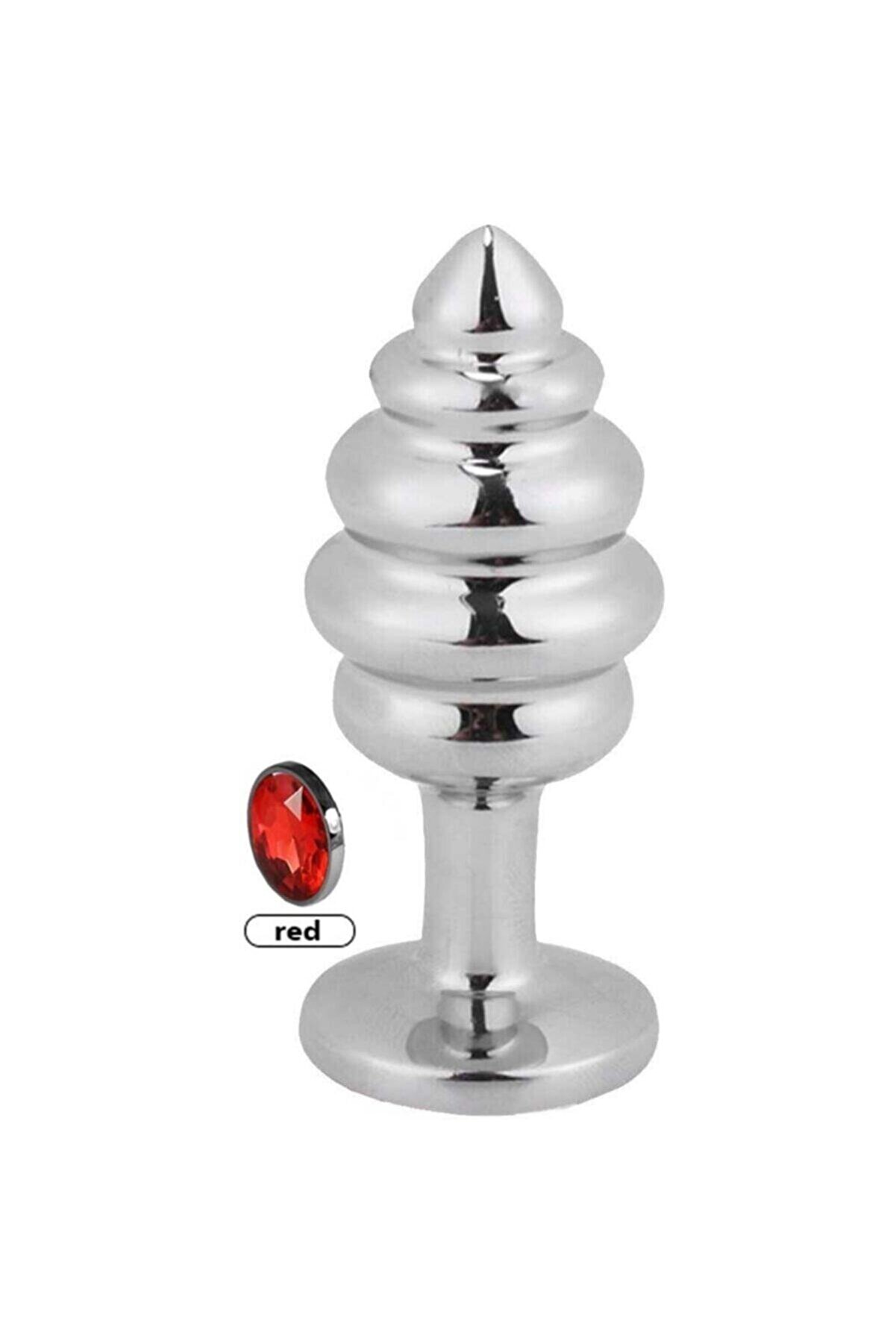 Erox Si̇lver Medi̇um Kırmızı Taşlı Boğumlu Anal Alıştırıcı Metal Plug