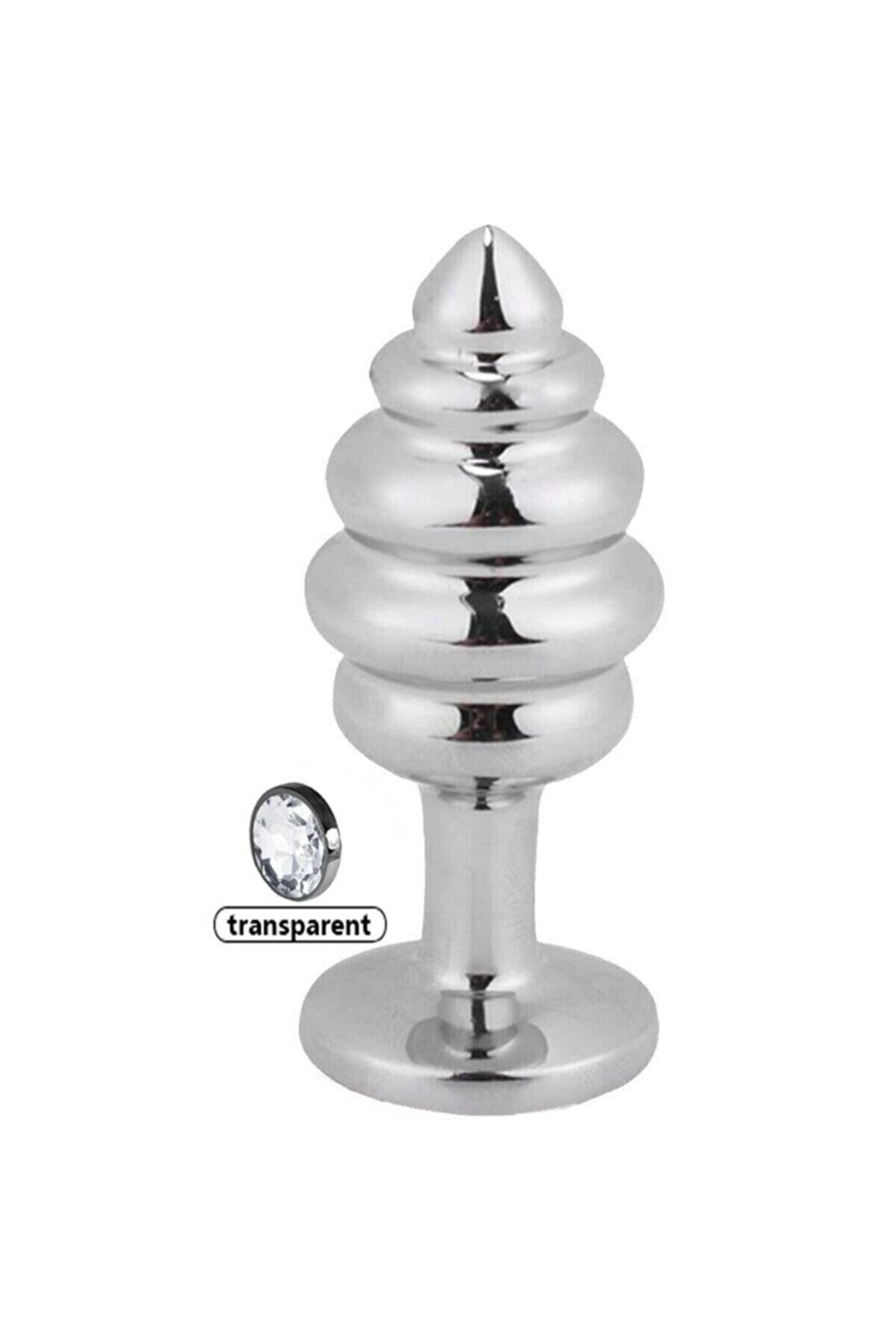 Erox Si̇lver Medi̇um Beyaz Taşlı Boğumlu Anal Alıştırıcı Metal Plug