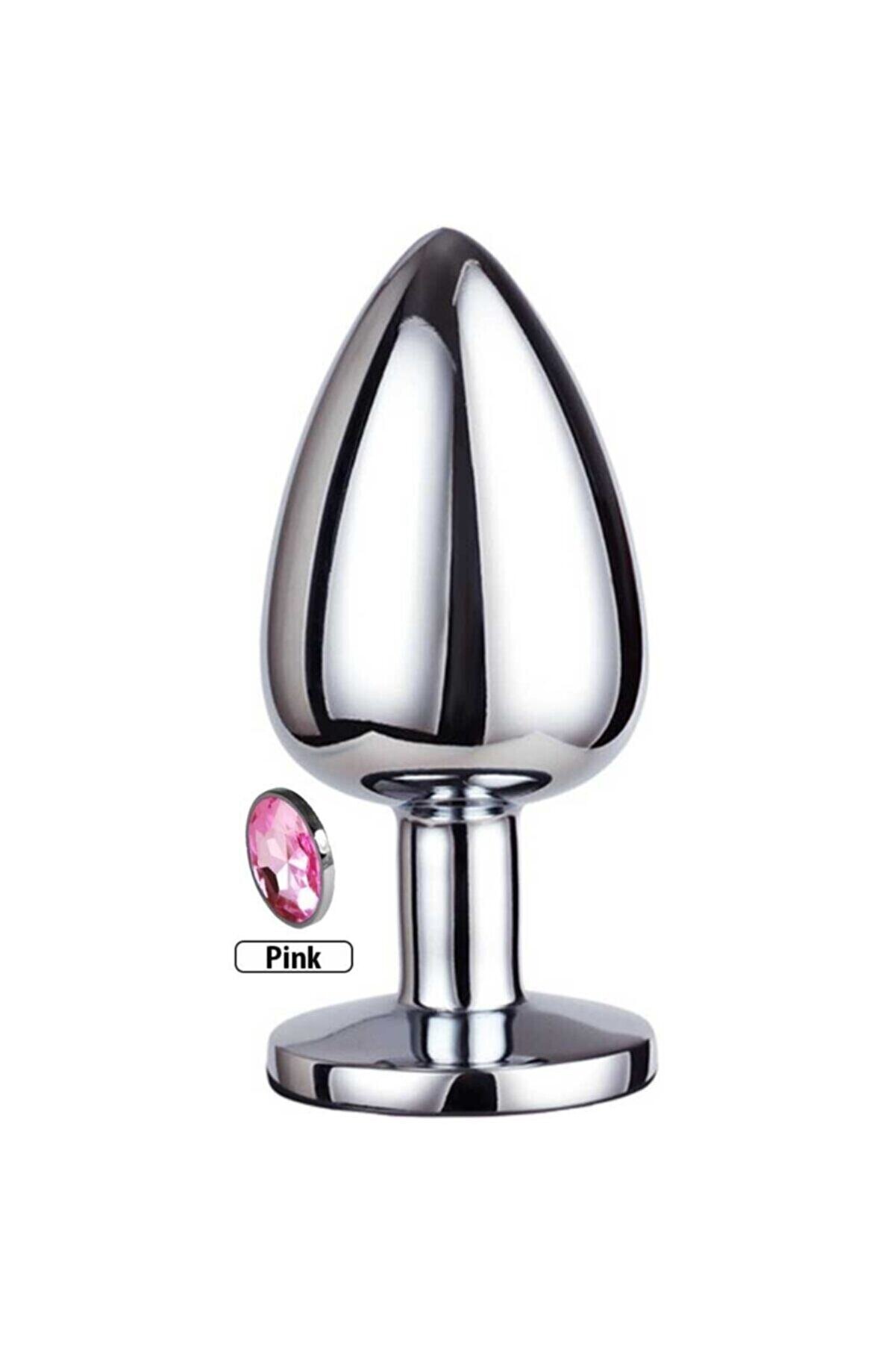 Erox Luxury Si̇lver Pembe Taşlı Orta Boy Metal Anal Plug