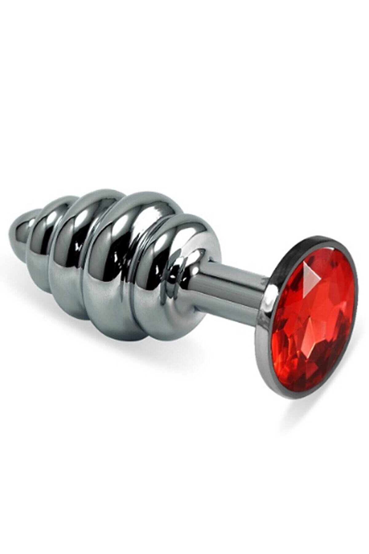 Erox Si̇lver Medi̇um Kırmızı Taşlı Boğumlu Anal Alıştırıcı Metal Plug