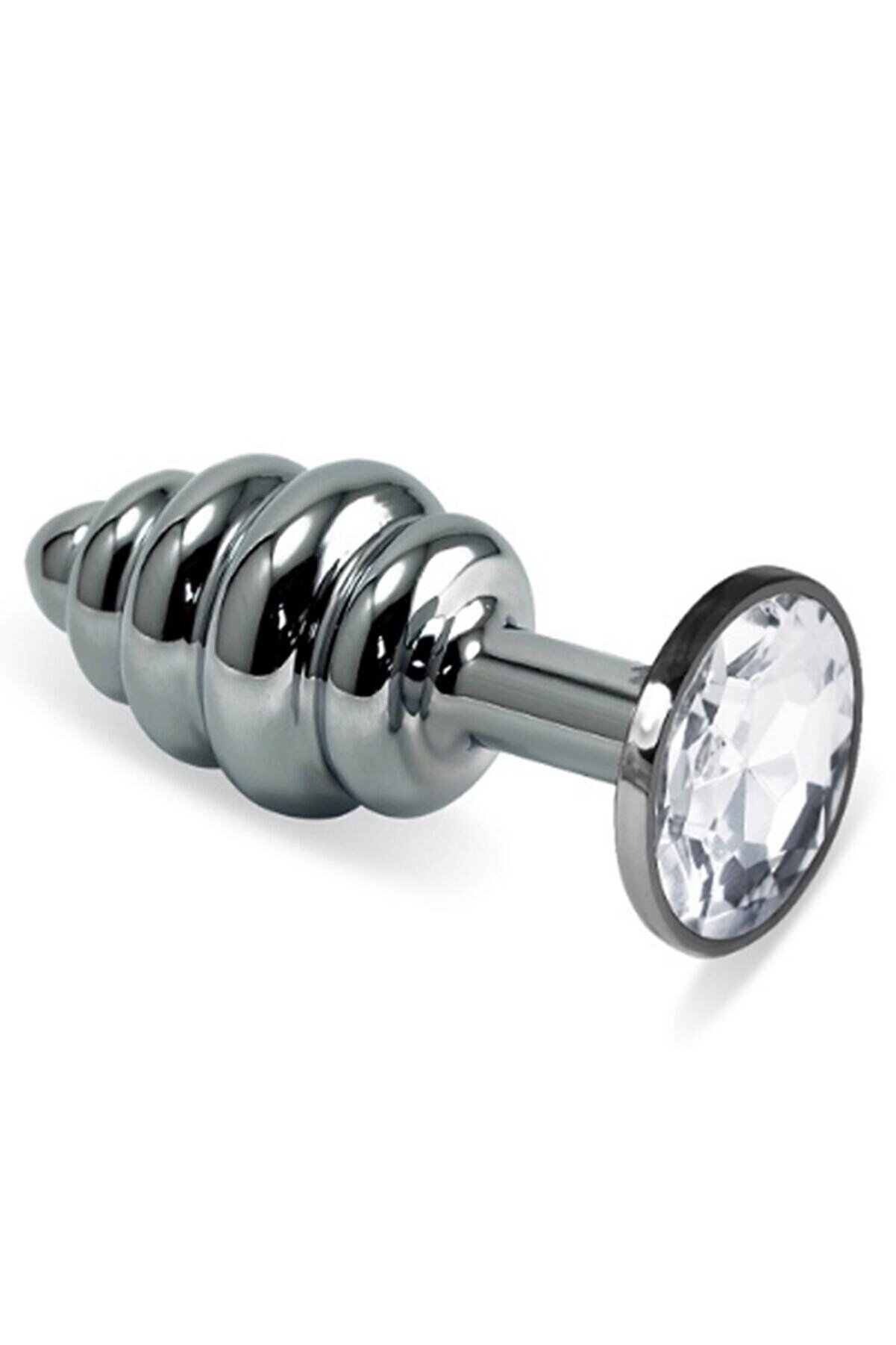 Meyrabest Si̇lver Small Beyaz Taşlı Boğumlu Anal Alıştırıcı Metal Plug