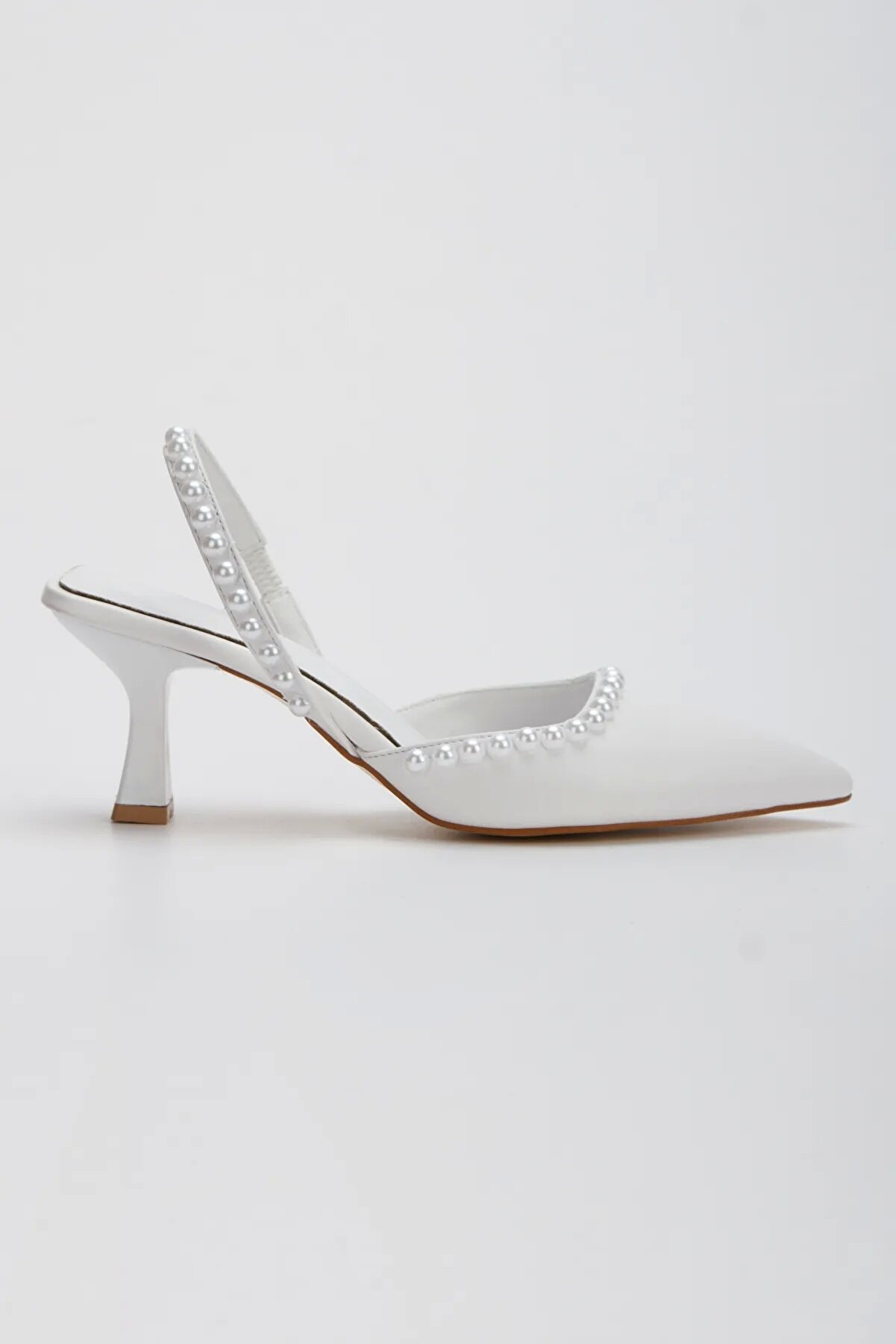 Gult Kadın 5 Cm Özel Topuklu Si̇vri̇ Ayakkabı Ni̇şantaşı Beyaz İnci̇li̇
