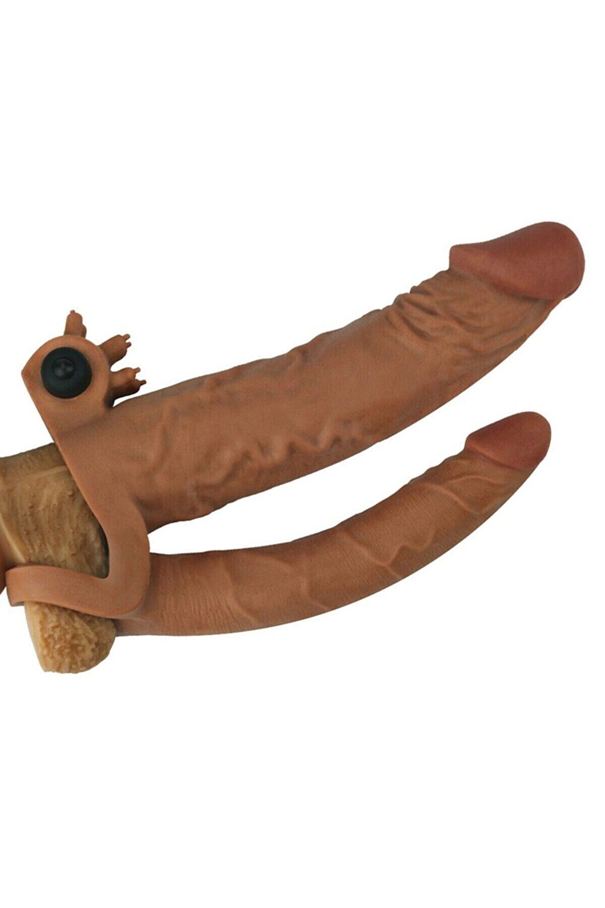 Erox Reali̇sti̇k Uzatmalı Double Peni̇s Kılıfı+Jel 19 Cm 5 Cm