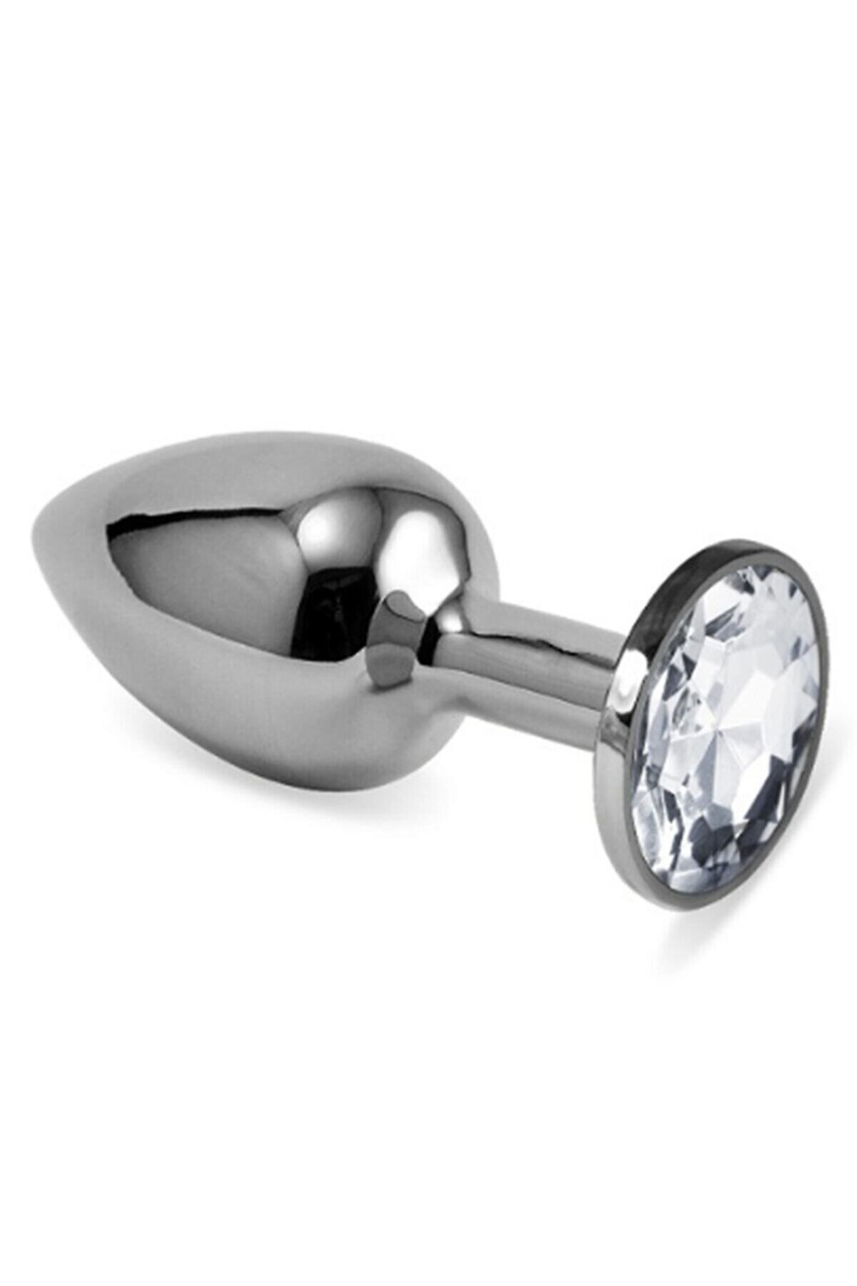 Meyrabest Luxury Si̇lver Beyaz Taşlı K&uuml;&ccedil;&uuml;k Metal Anal Plug