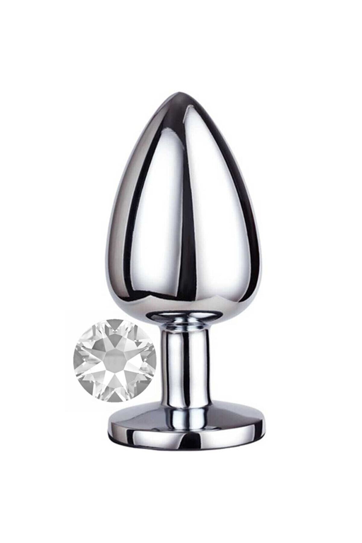 Meyrabest Luxury Si̇lver Beyaz Taşlı K&uuml;&ccedil;&uuml;k Metal Anal Plug
