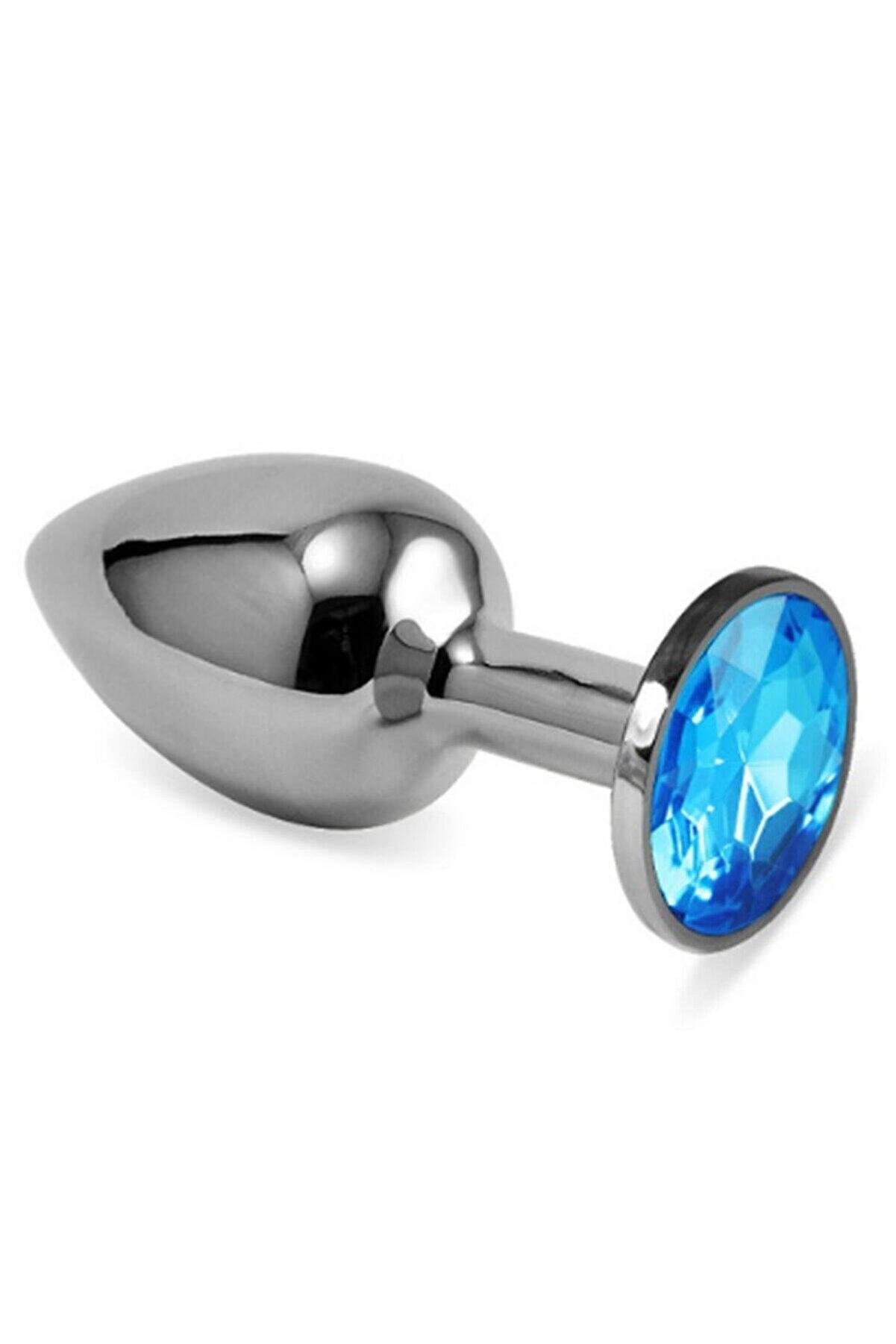 Meyrabest Si̇lver Mavi̇ Taşlı B&uuml;y&uuml;k Metal Anal Plug