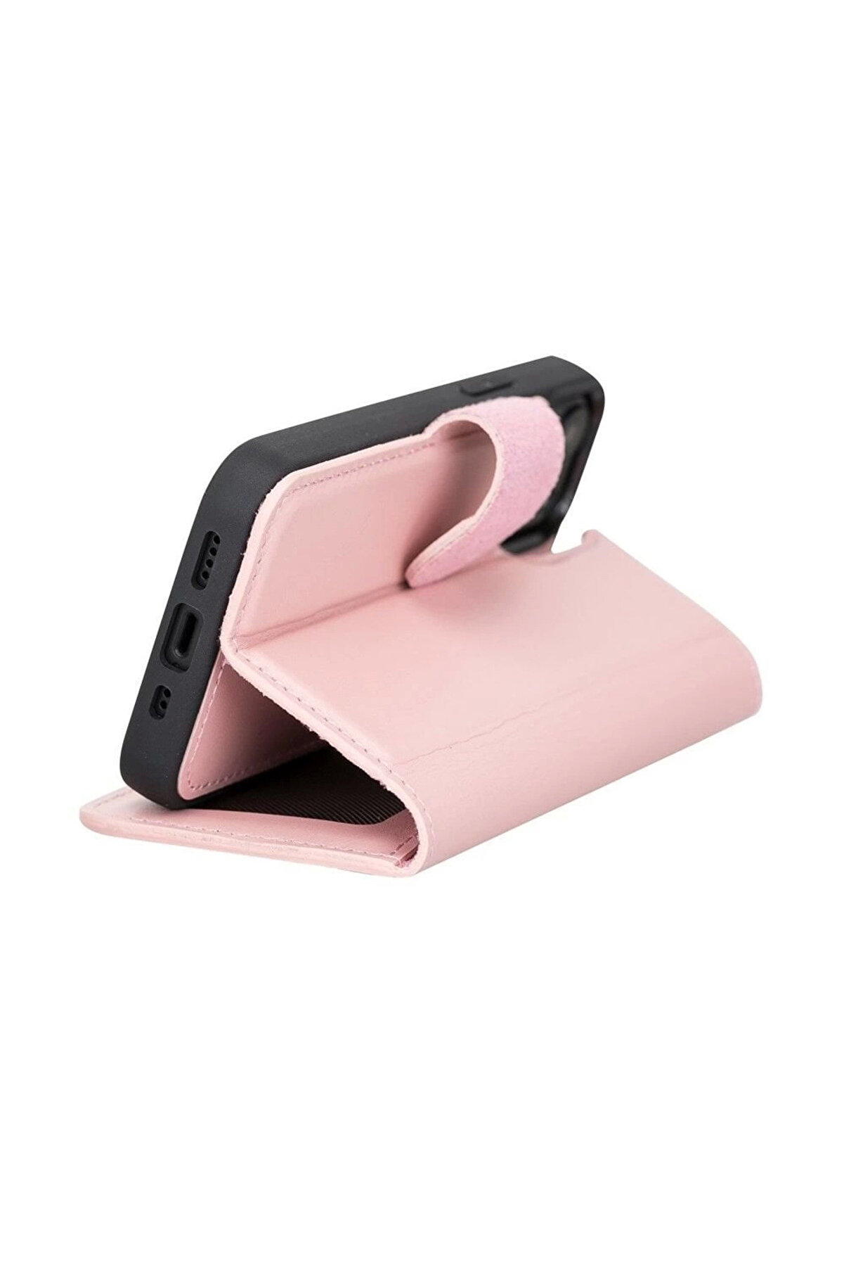 Apple İphone 13 Mi̇ni̇ Uyumlu Deri̇ Cüzdanlı Kılıf Nu2 Pembe