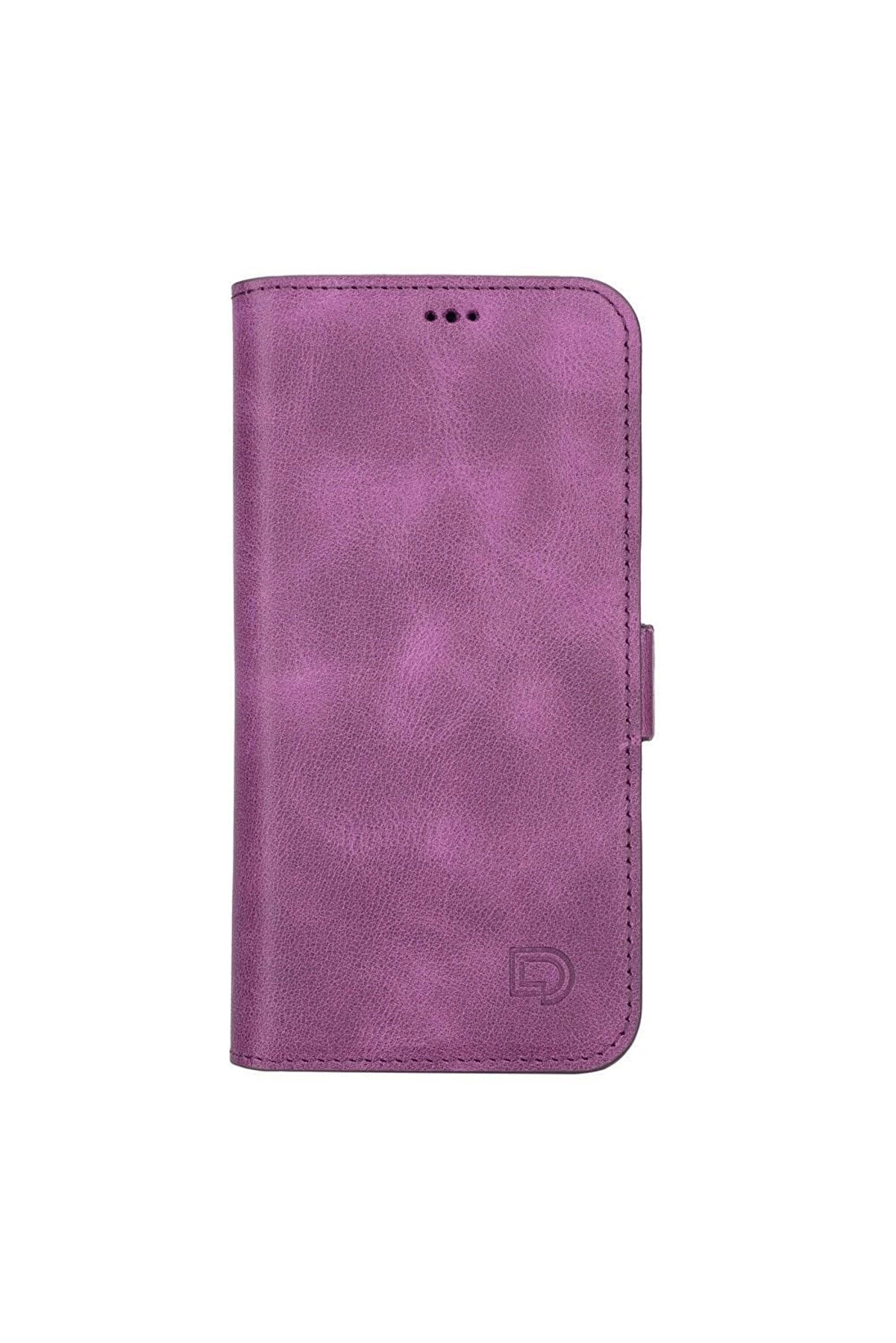 Apple İphone 13 Uyumlu Deri̇ Cüzdanlı Kılıf Rusti̇k Mor