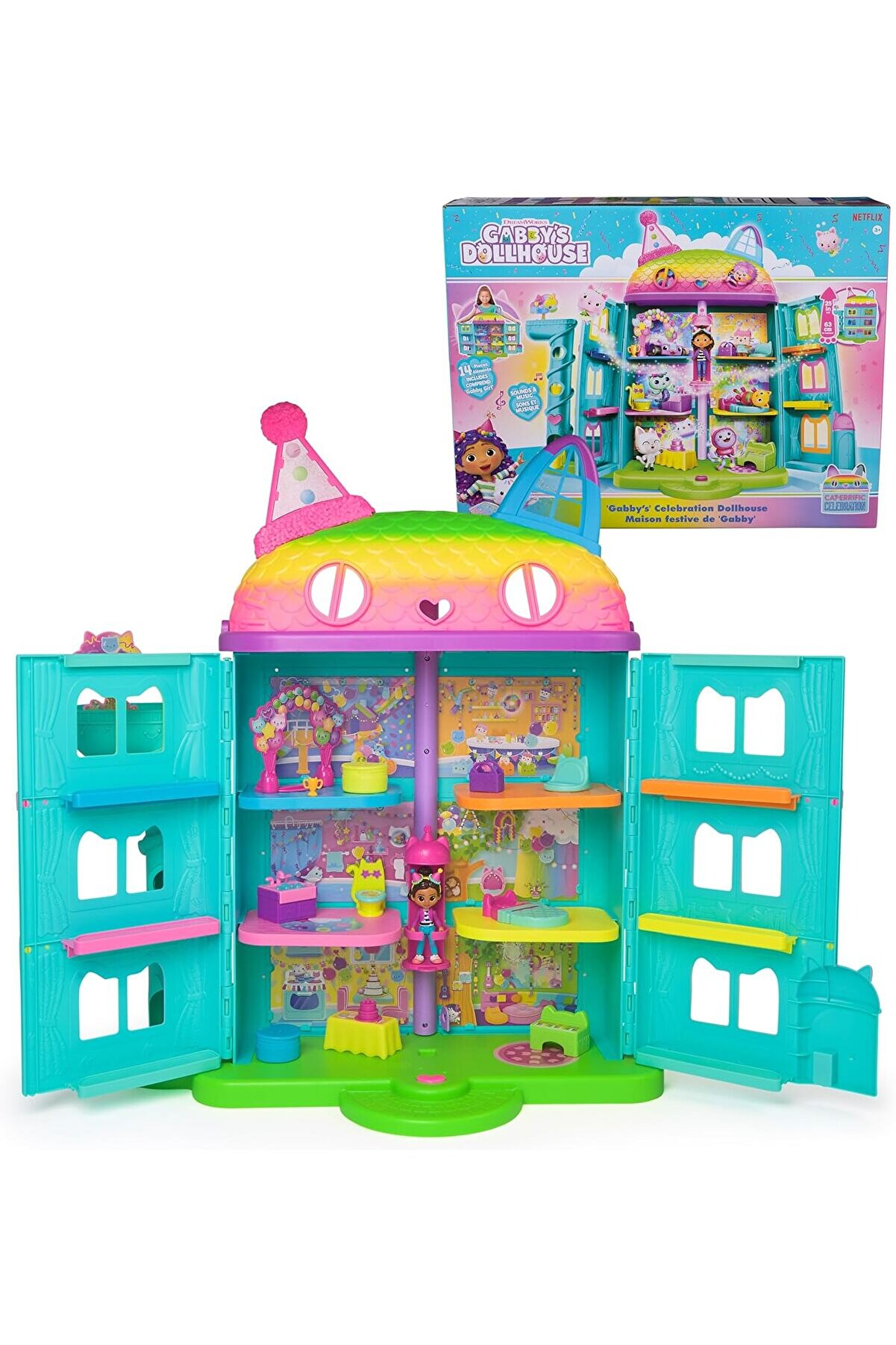 STOREMAX lvnshop Dollhouse, 15 parça Purrfect Party oyuncak bebek evi oyun seti, gökkuşağı görünümlü, 60 cm'd