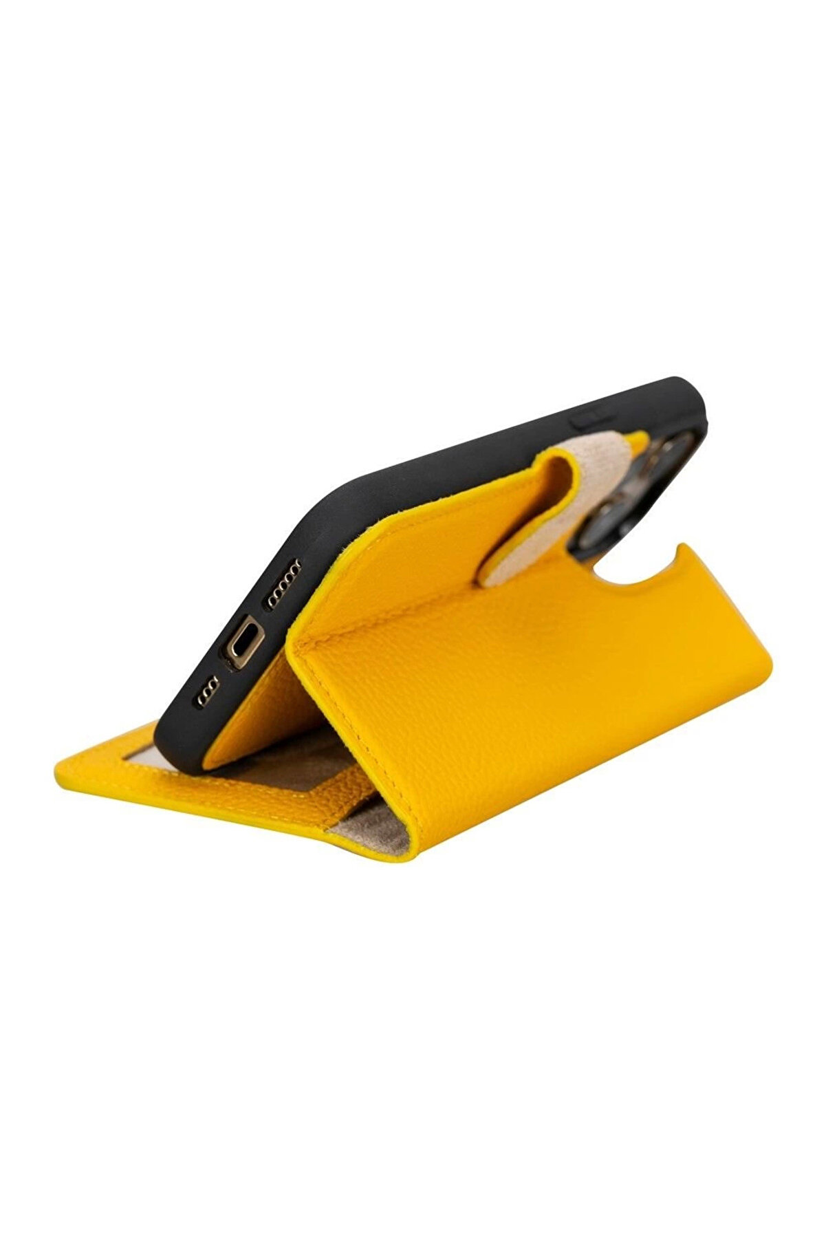 Apple İphone 15 Pro Max Uyumlu Deri̇ Cüzdanlı Kılıf Mwwn Fl12 Sarı