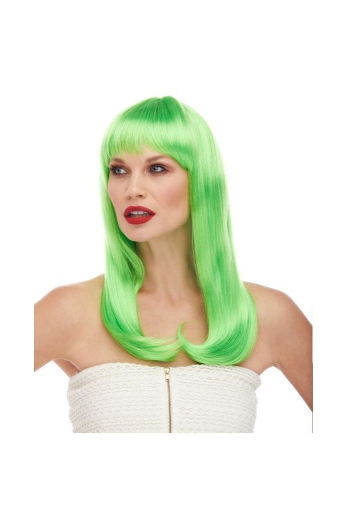 evimdeyokyok Yeşil Renk Uzun Düz Parti Peruğu