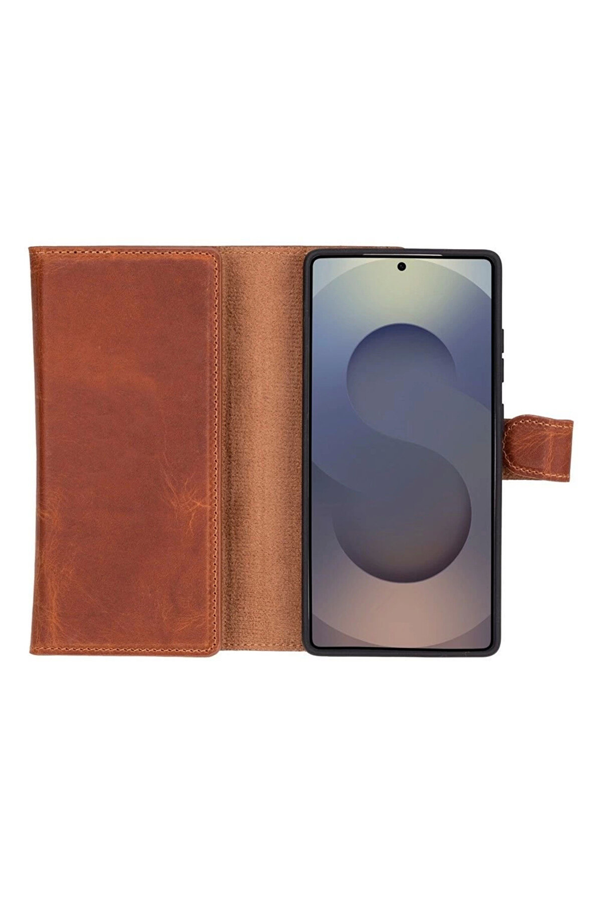 Samsung Galaxy S25 Ultra Uyumlu, Haki̇ki̇ Deri̇, El Yapımı, Cüzdanlı Kılıf, Karamel