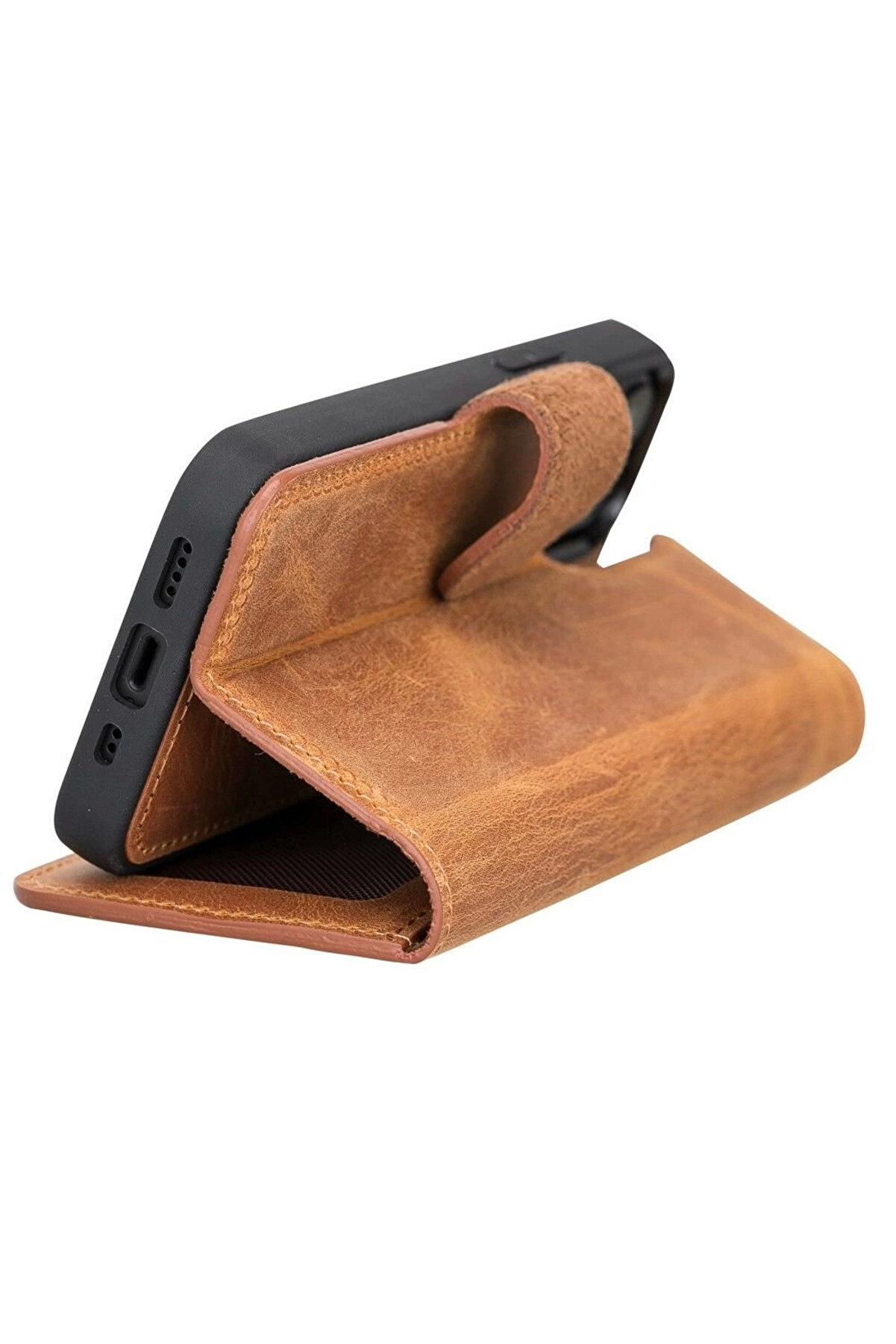 Apple İphone 13 Mi̇ni̇ Uyumlu Deri̇ C&uuml;zdanlı Kılıf G19 Taba