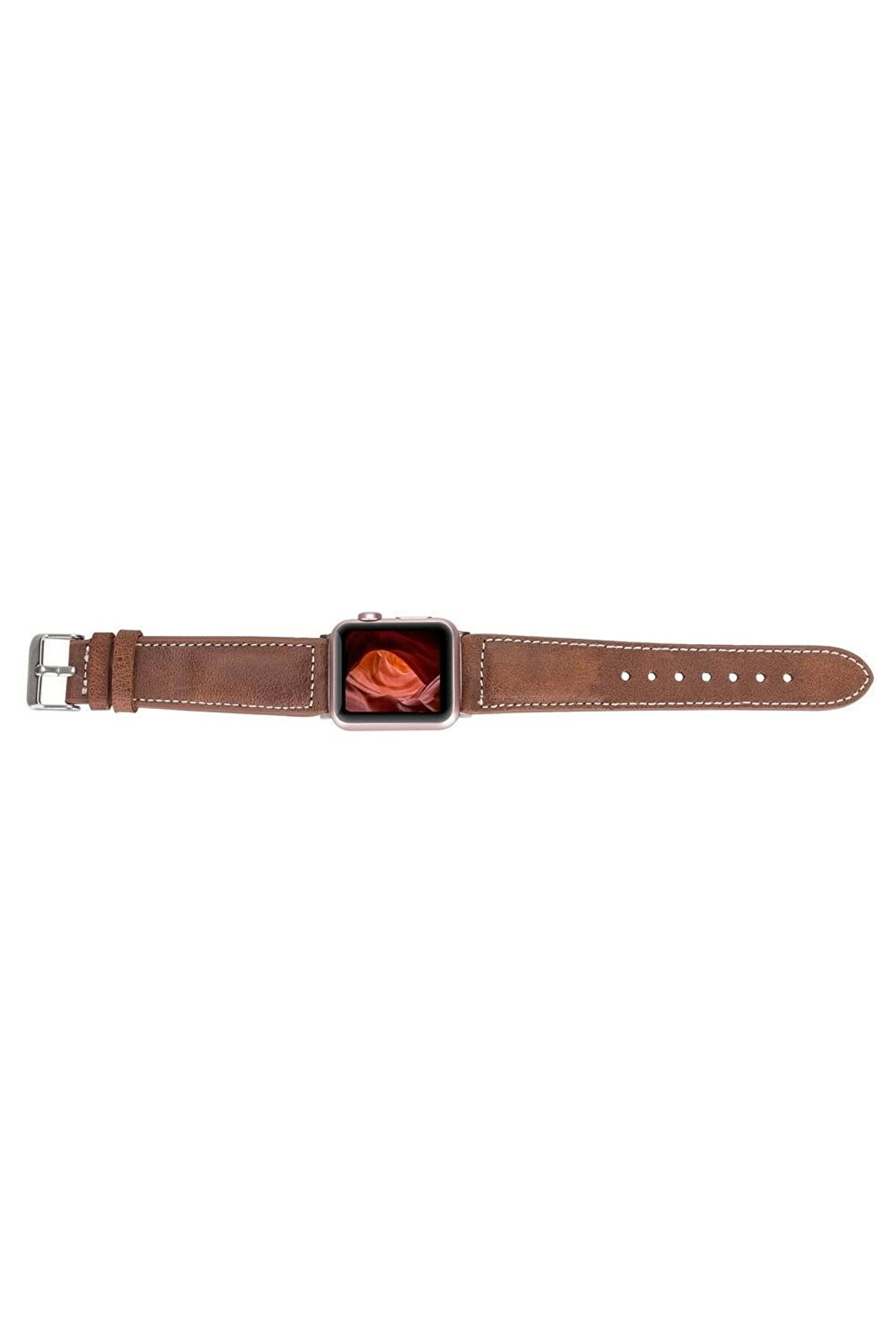 Apple Watch Uyumlu Deri̇ Kordon 42-44-45Mm Nm1-As2 Taba