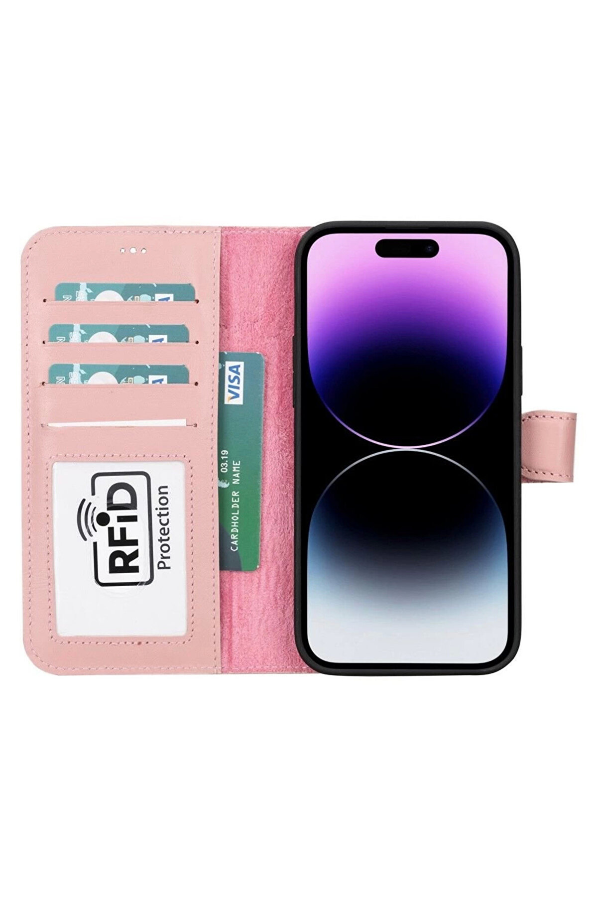 Apple İphone 15 Plus Uyumlu Deri̇ Cüzdanlı Kılıf Mwwn Nu2 Pembe