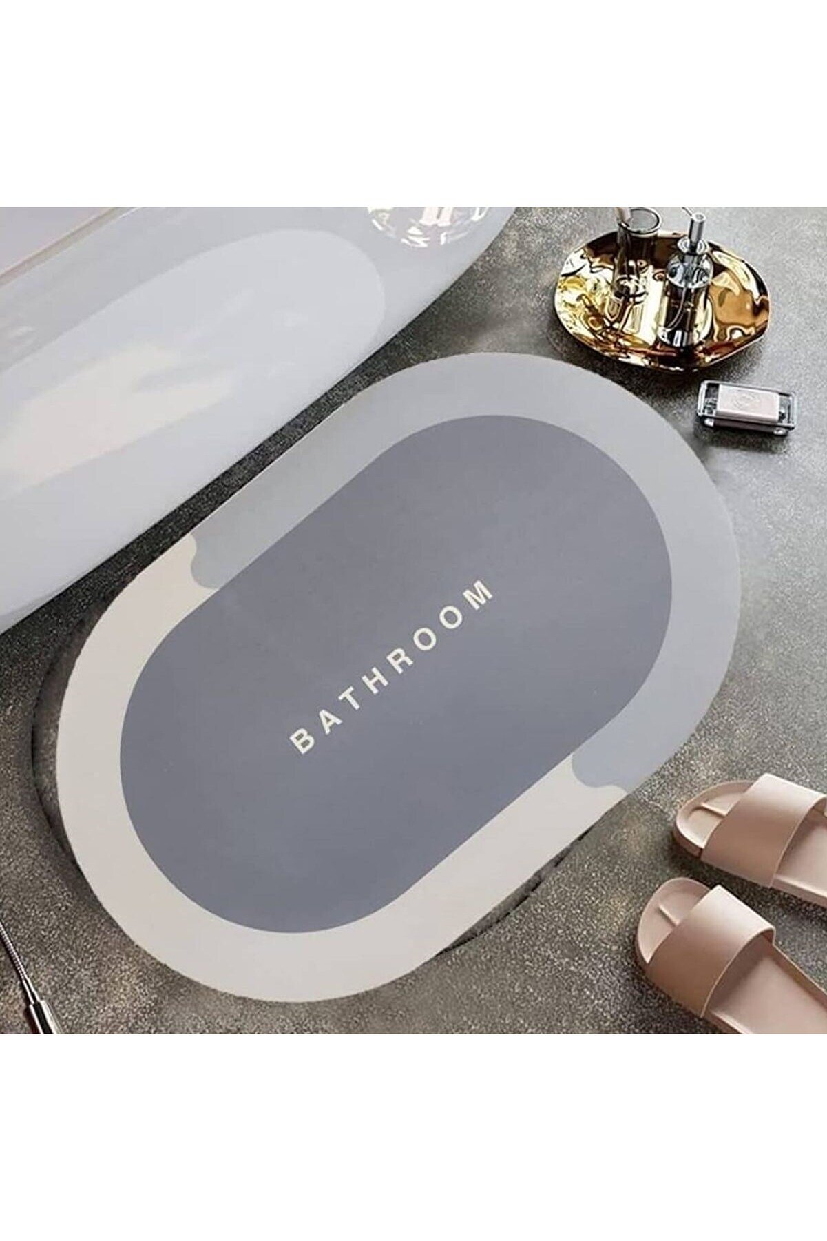 Go İthalat Si̇hi̇rli̇ S&uuml;per Su Emi̇ci̇ Kaymaz Tabanlı Oval Paspas 40*60 Cm (4457)