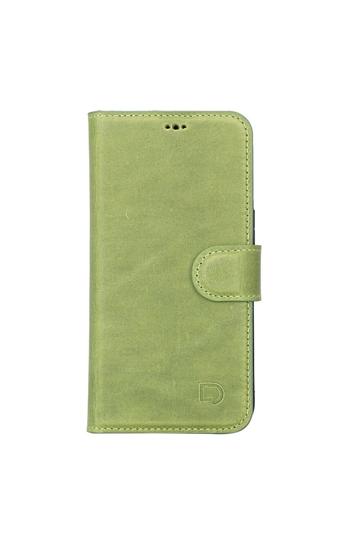 Apple İphone 13 Uyumlu Deri̇ C&uuml;zdanlı Kılıf Anti̇k Yeşi̇l