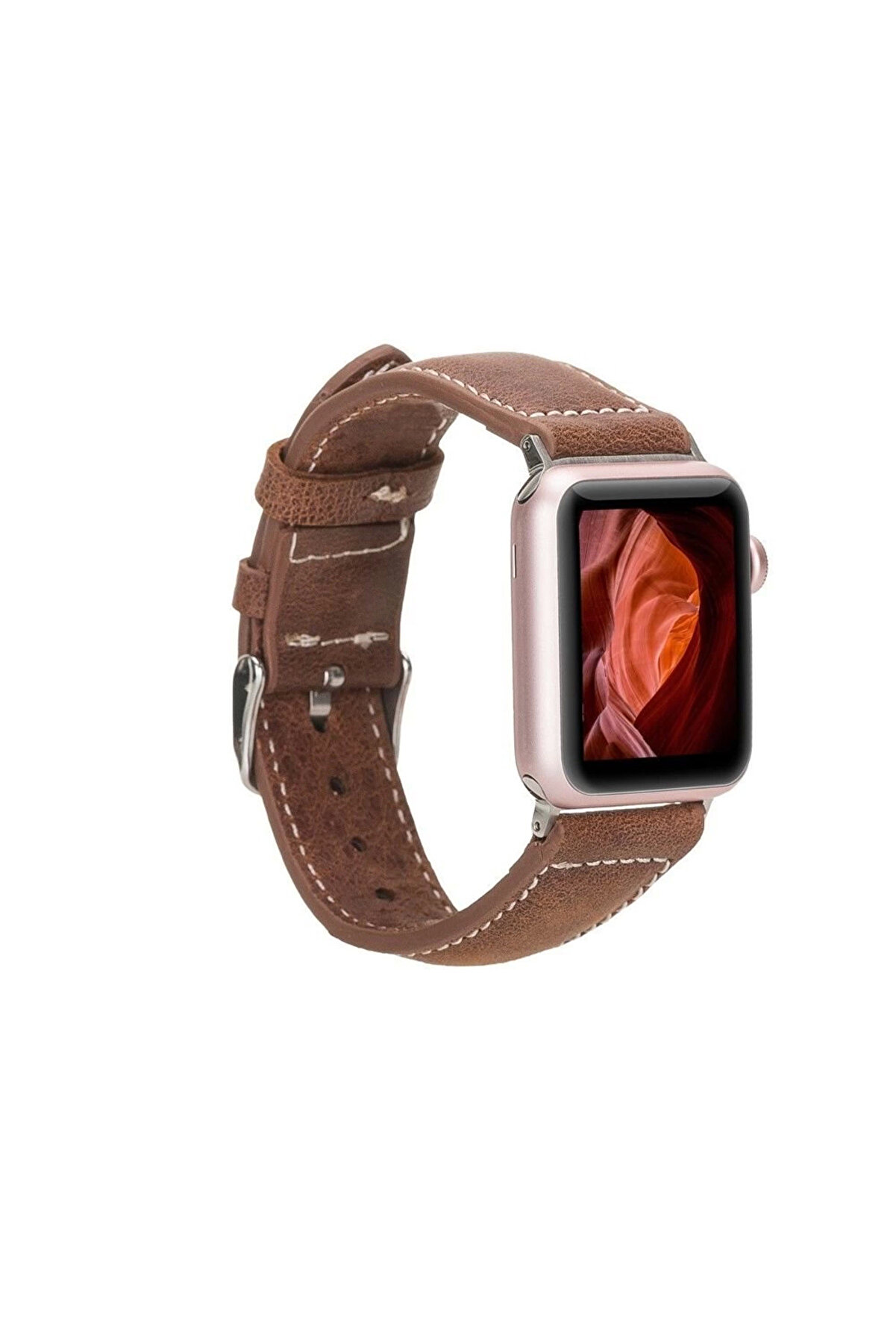 feifei Apple Watch Uyumlu Deri Kordon 42-44-45mm NM1-AS2 Taba