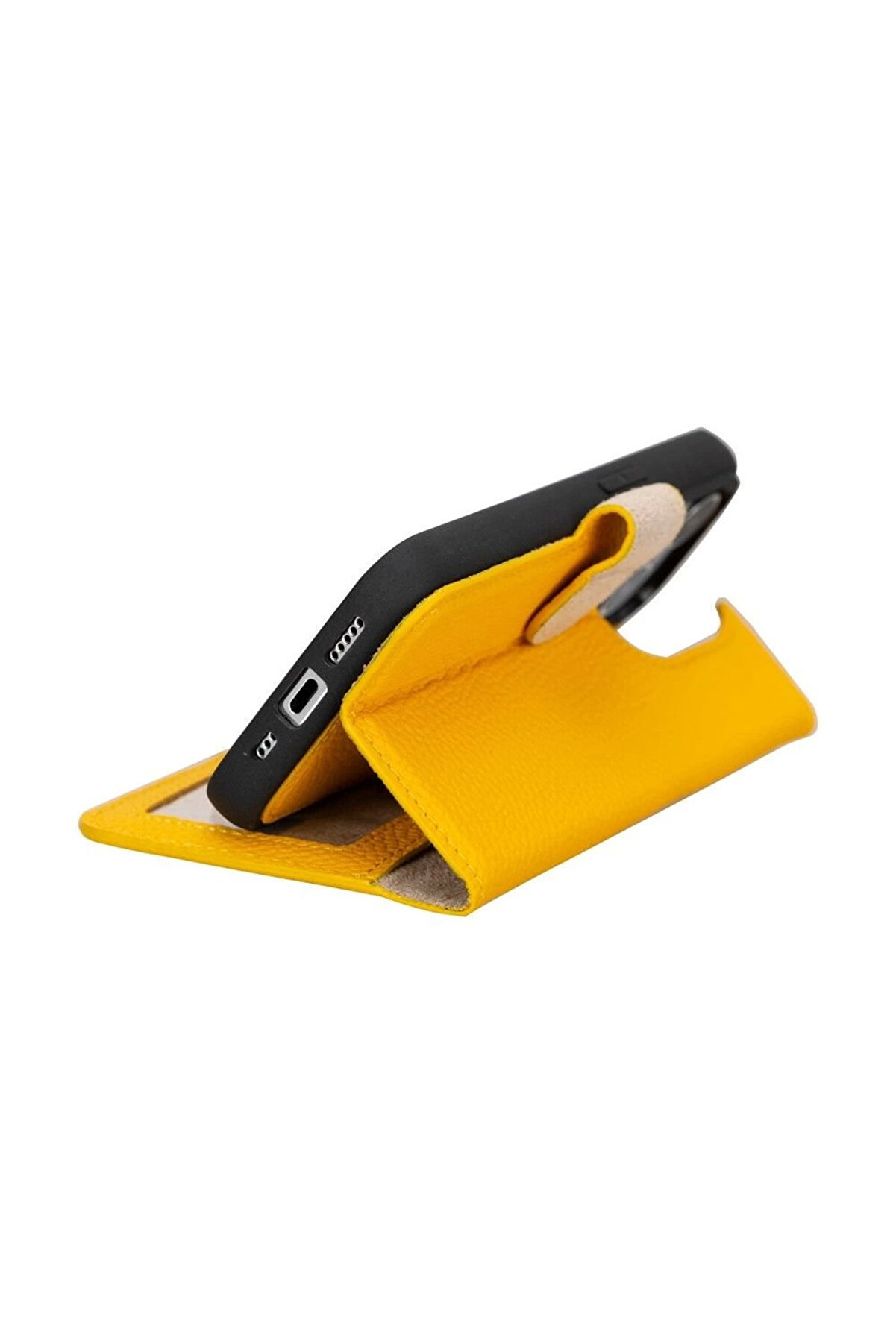 Apple İphone 15 Pro Uyumlu Deri̇ C&uuml;zdanlı Kılıf Mwwn Fl12 Sarı