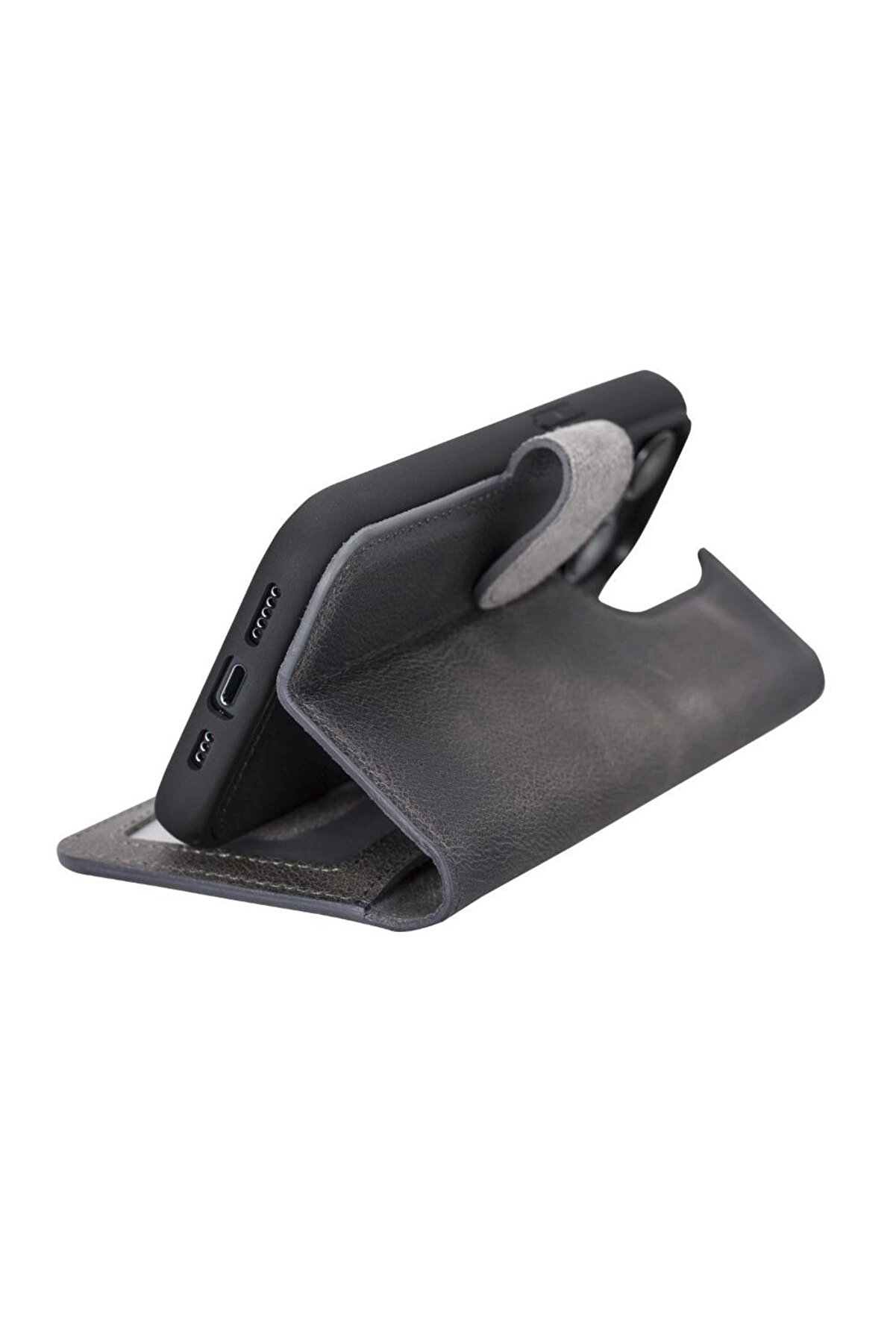 Apple İphone 14 Pro Uyumlu Deri̇ Cüzdanlı Kılıf Mwwn Vs4Ef Gri̇