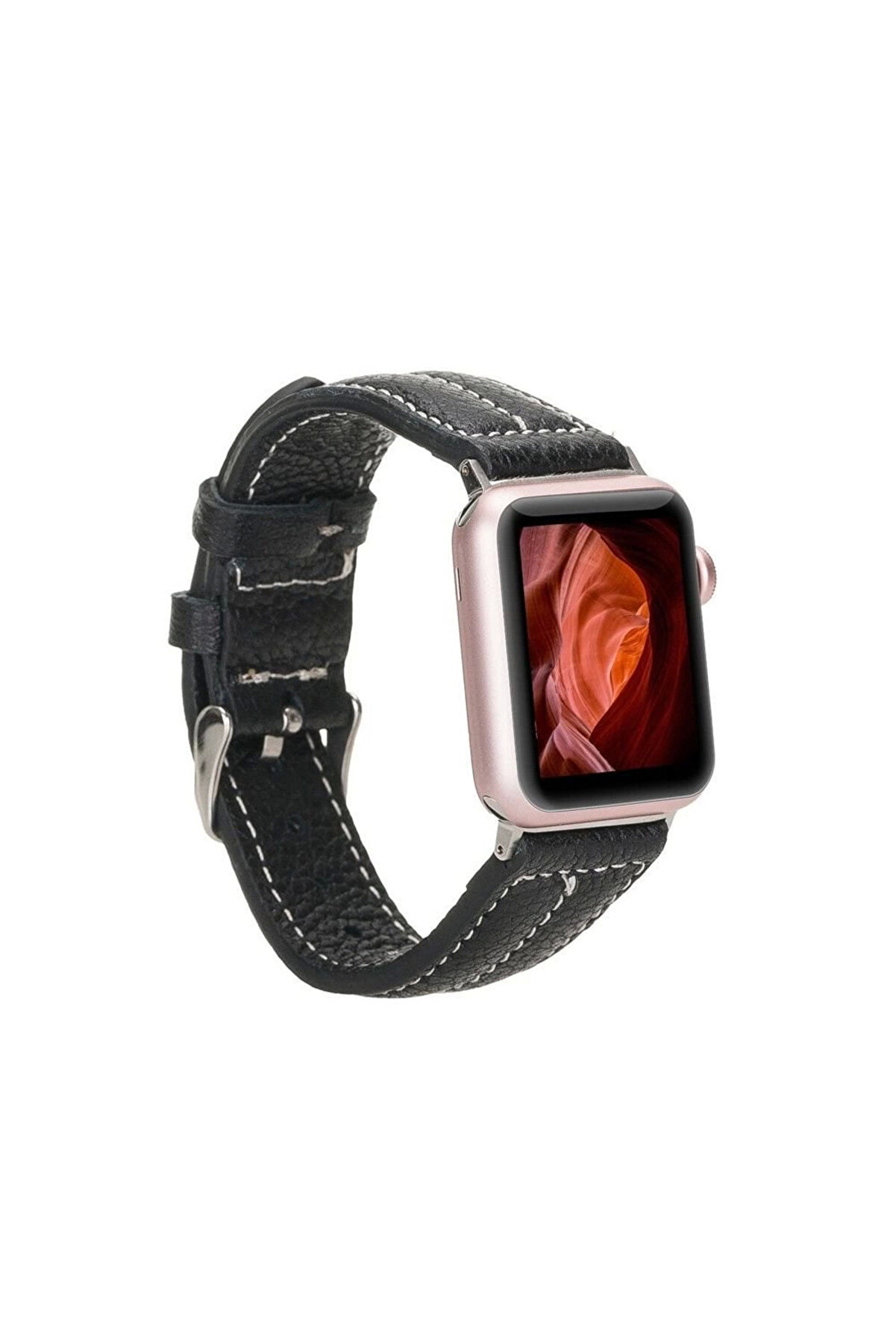 Apple Watch Uyumlu Deri̇ Kordon 42-44-45Mm Nm3-As1 Si̇yah