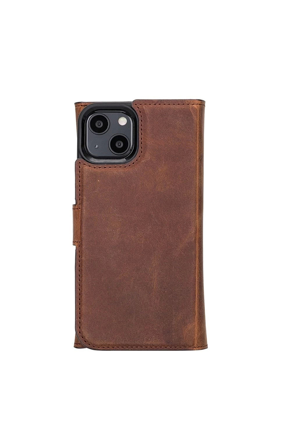 Apple İphone 13 Mi̇ni̇ Uyumlu Deri̇ C&uuml;zdanlı Kılıf Santa G2 Kahve