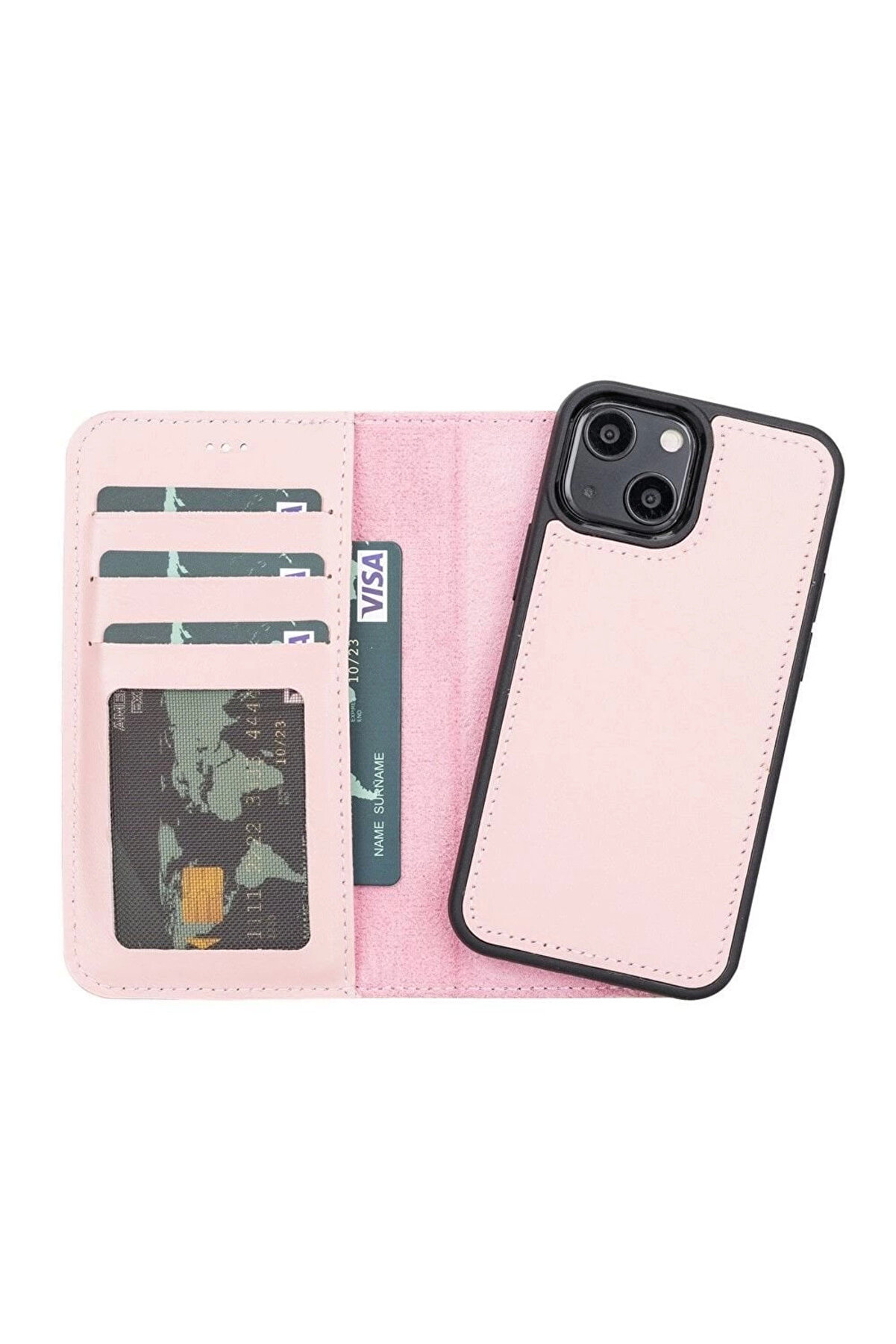 Eco Lounge Apple iPhone 13 Mini Uyumlu Deri Cüzdanlı Kılıf NU2 Pembe