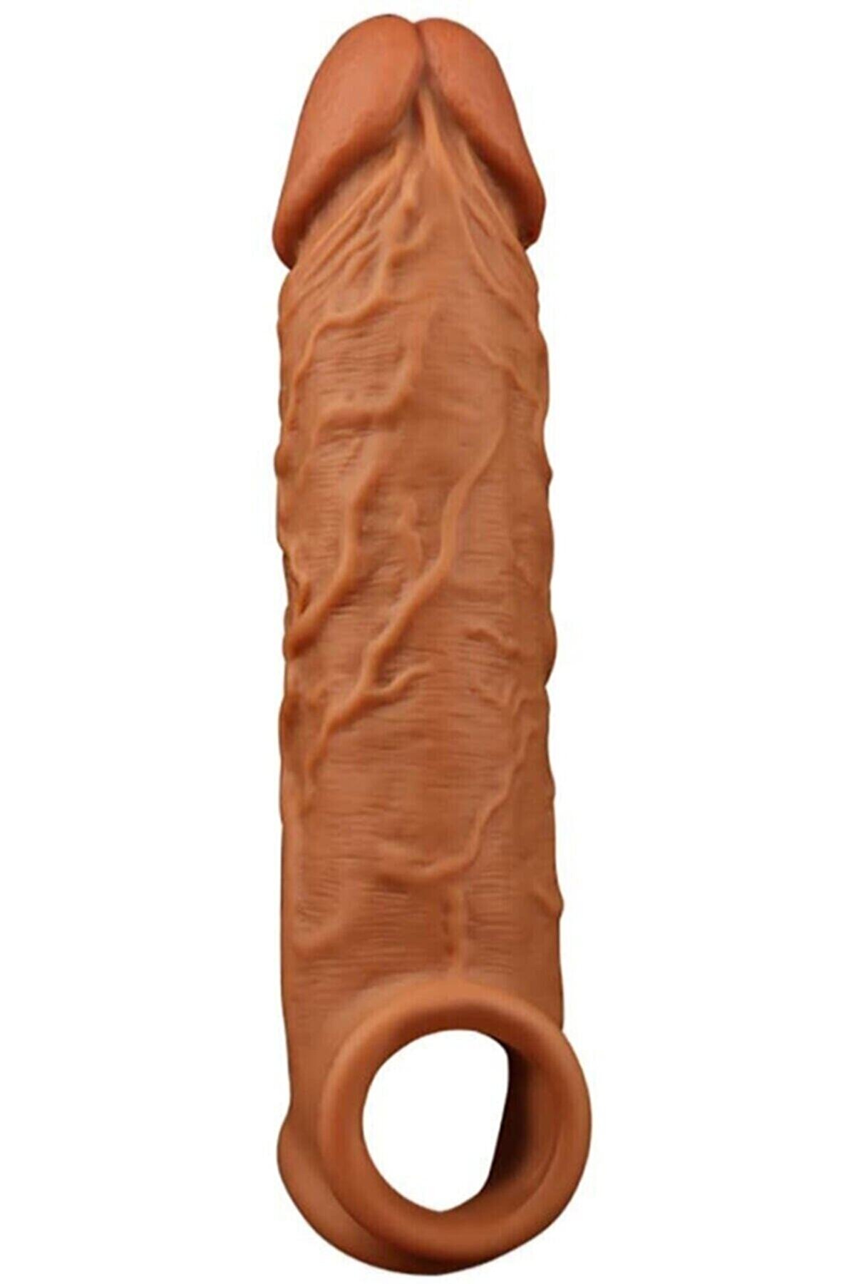 Erox Testi̇s Tutacaklı Uzatmalı Ger&ccedil;ek&ccedil;i̇ Peni̇s Dokusunda Ultra Yumuşak Reali̇sti̇k Peni̇s Kılıfı