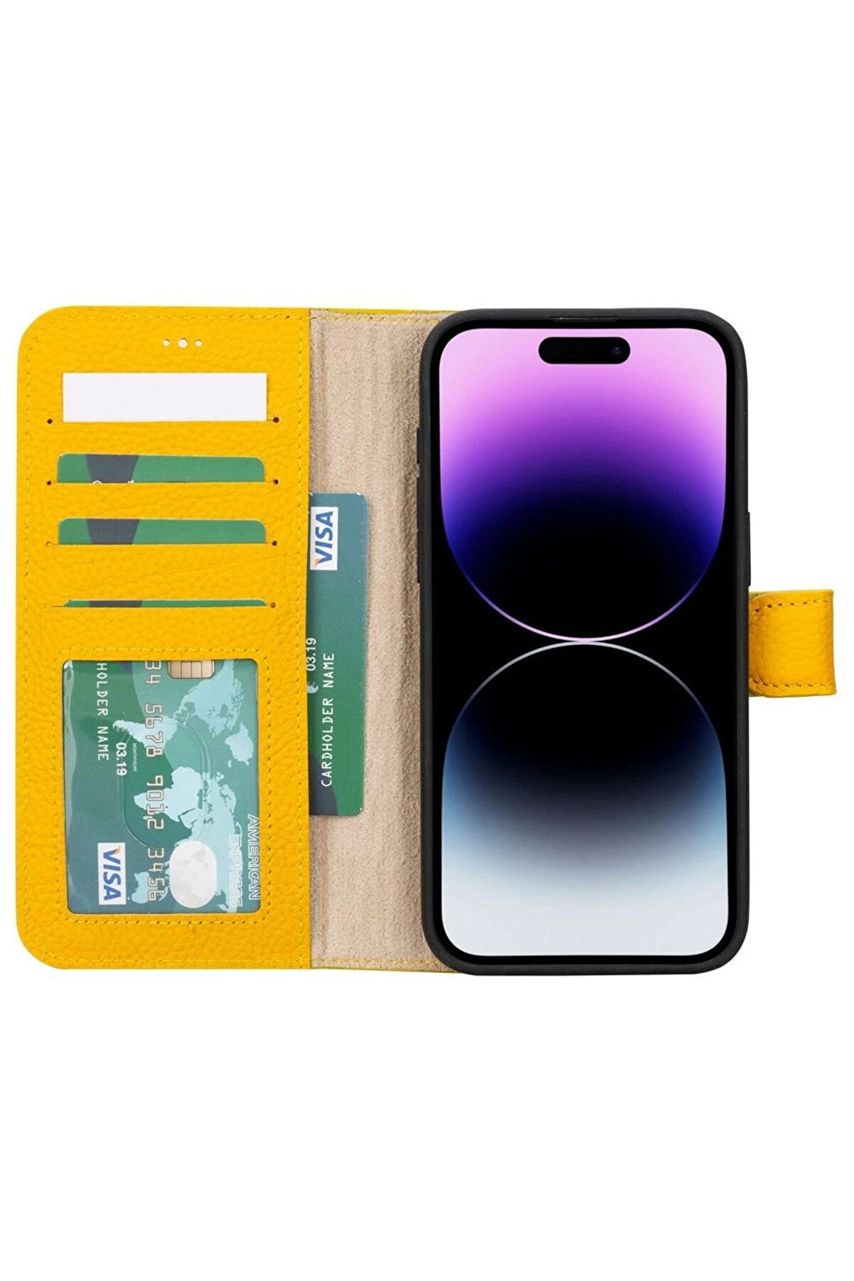 Apple İphone 15 Pro Max Uyumlu Deri̇ Cüzdanlı Kılıf Mwwn Fl12 Sarı