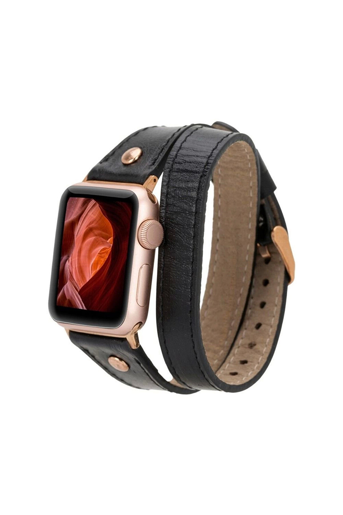 gizmurstore Apple Watch Uyumlu Deri Kordon 42-44-45mm DT RG RST1