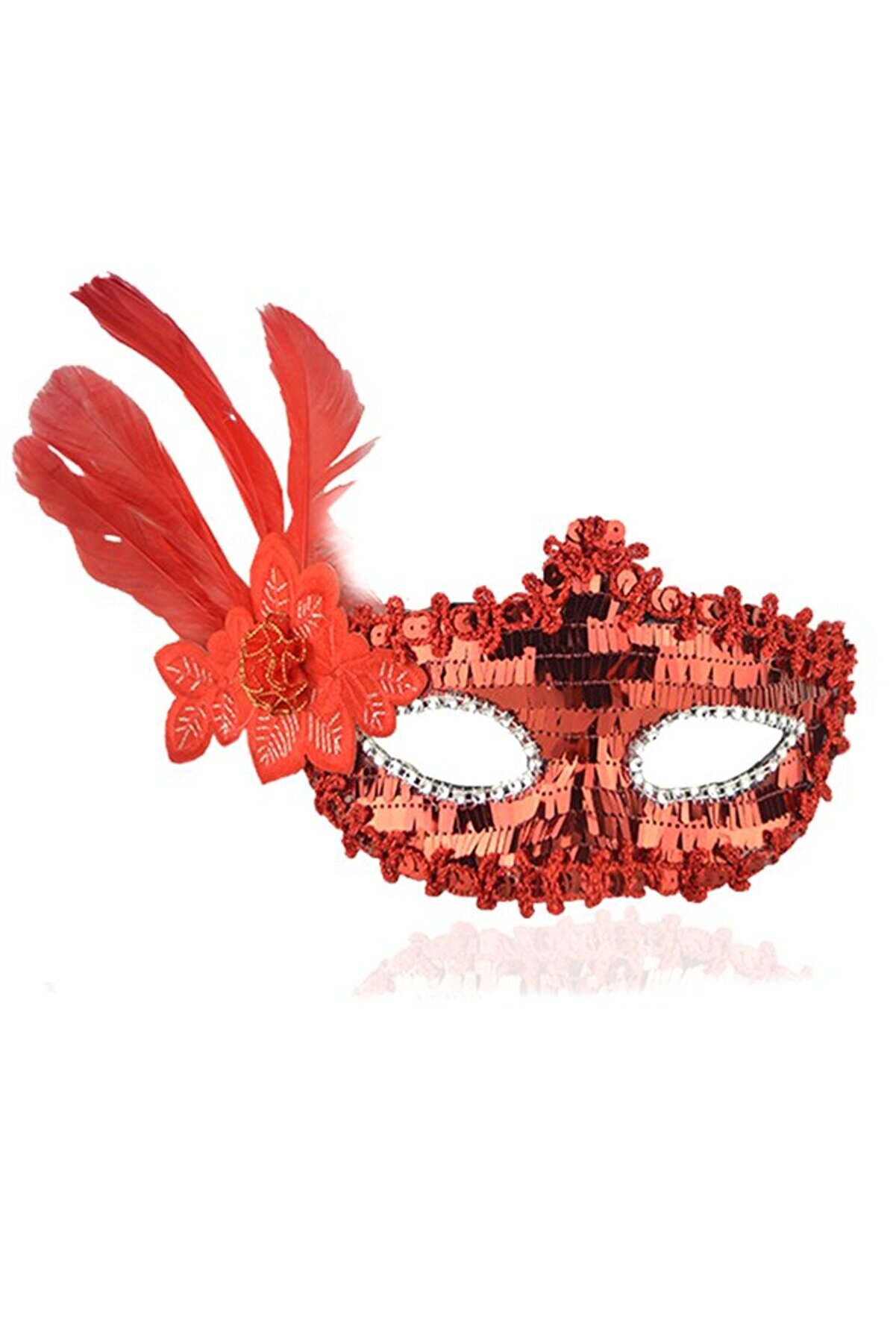 Ethab Ti̇caret Kırmızı Payetli̇ Pullu T&uuml;yl&uuml; Parti̇ Maskesi̇