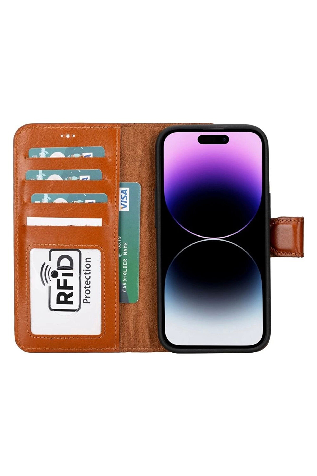 Apple İphone 15 Plus Uyumlu Deri̇ Cüzdanlı Kılıf Mwwn Rst2Ef Taba