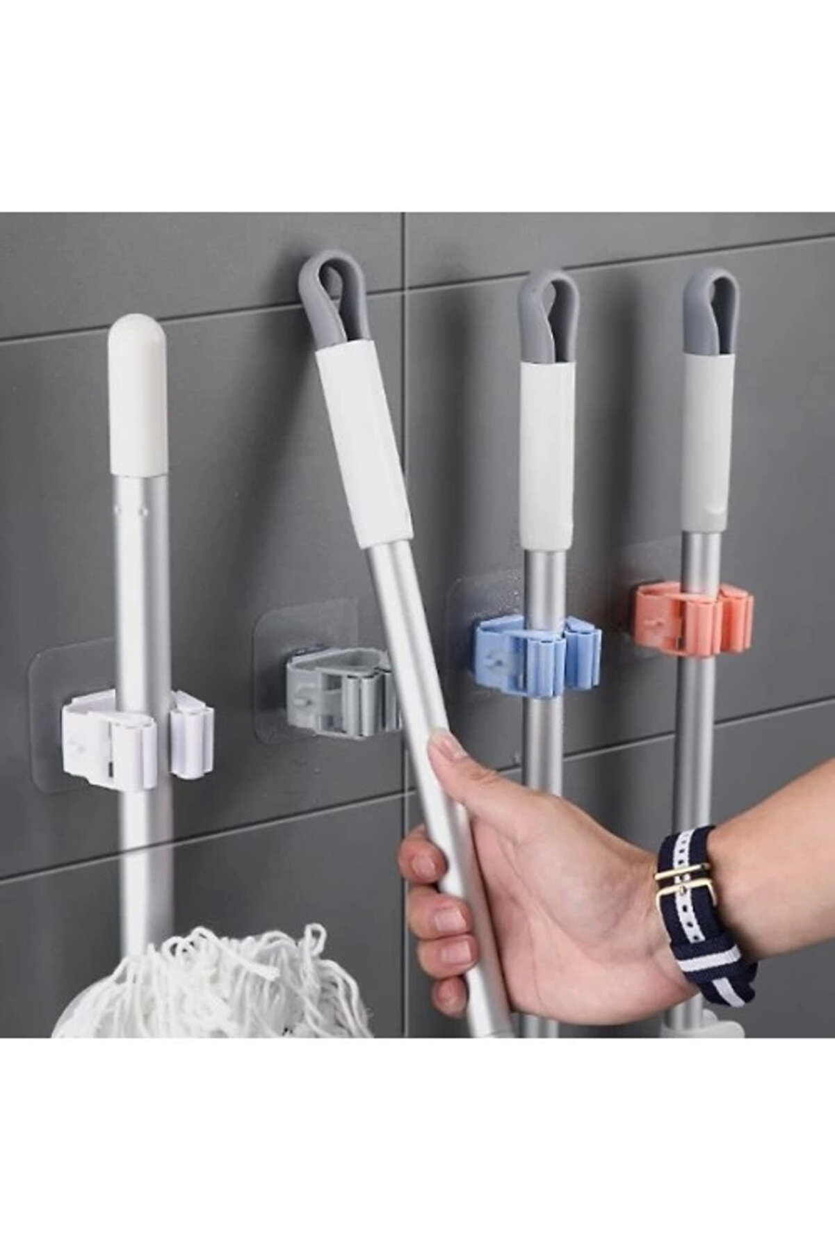 gizmurstore Yapışkanlı Mop Tutucu Seti 4 Adet Askı