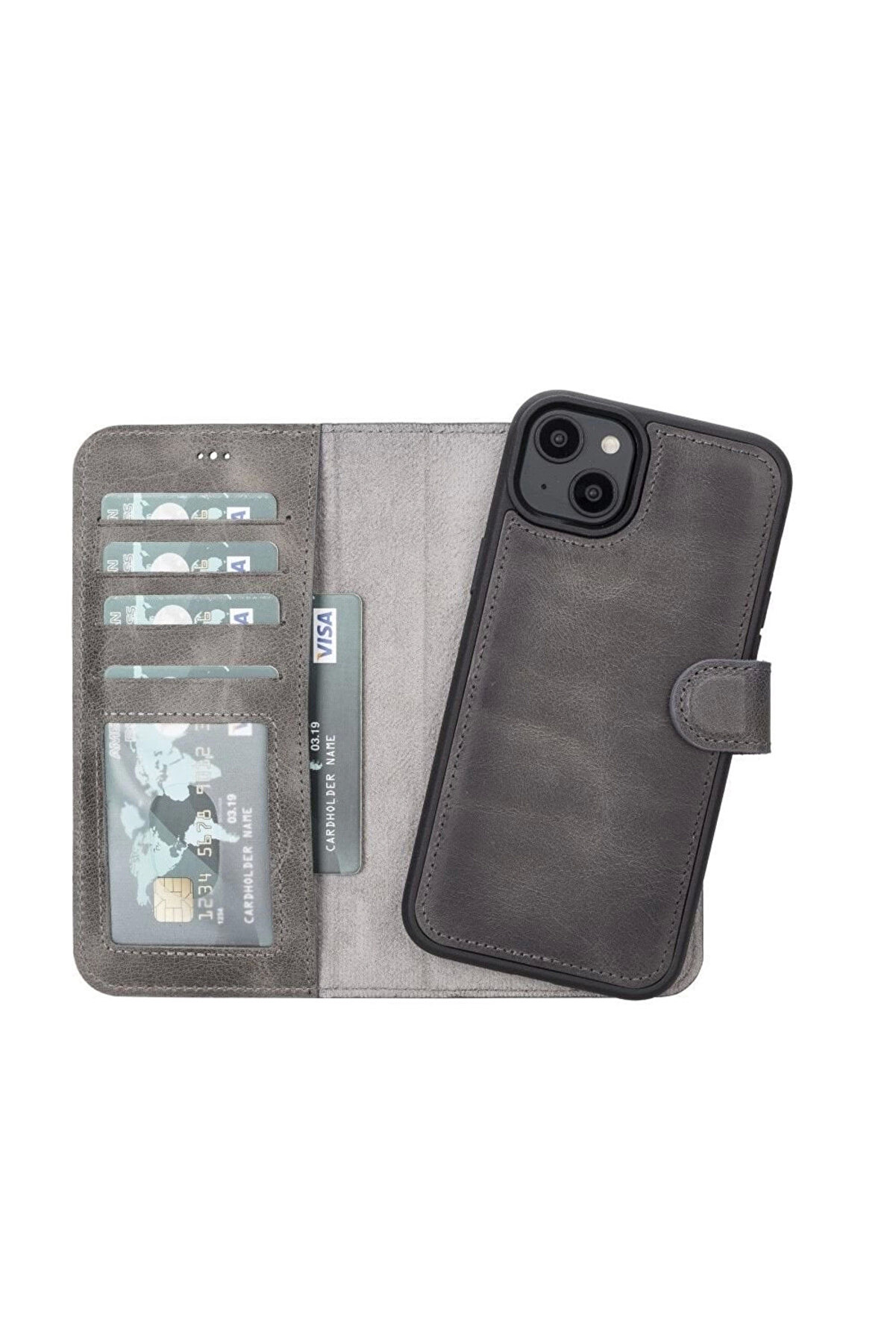 Apple İphone 14 Plus Uyumlu Deri̇ Cüzdanlı Kılıf Mwwn Vs4Ef Gri̇