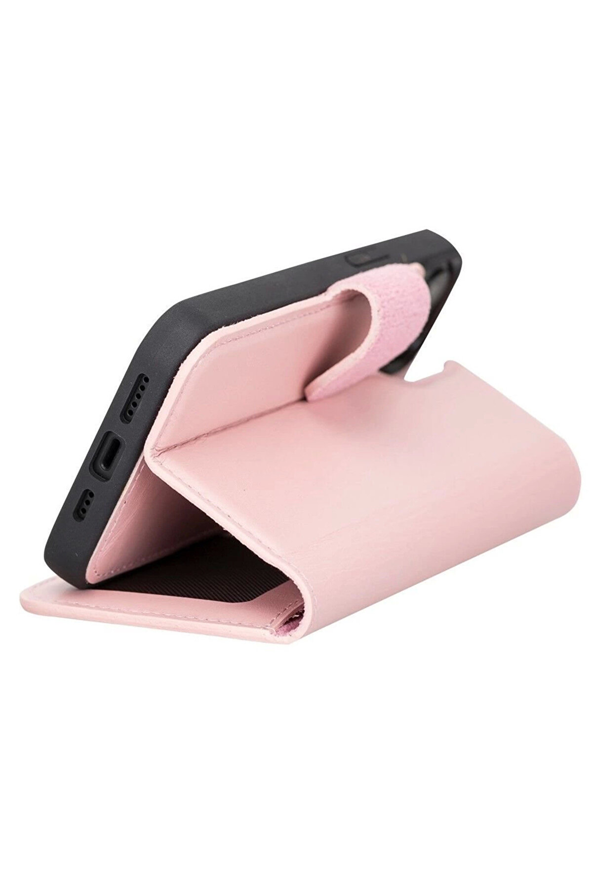 Apple İphone 13 Uyumlu Deri̇ Cüzdanlı Kılıf Nu2 Pembe