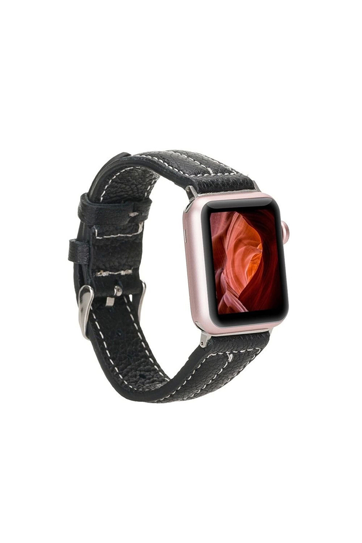 gizmurstore Apple Watch Uyumlu Deri Kordon 42-44-45mm NM3-AS1 Siyah