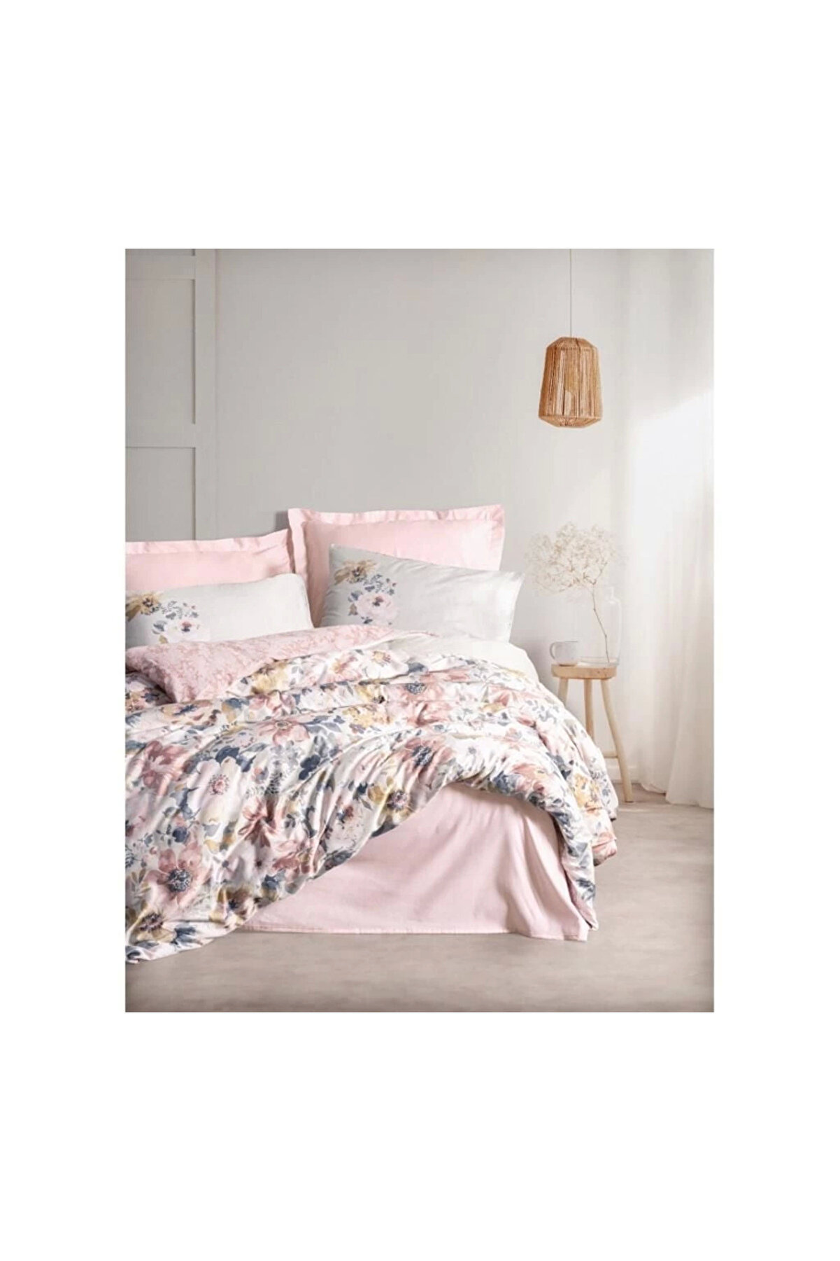 gizmurstore Cotton Box Çift Kişilik Saten Nevresim Takımı Dalya Pudra