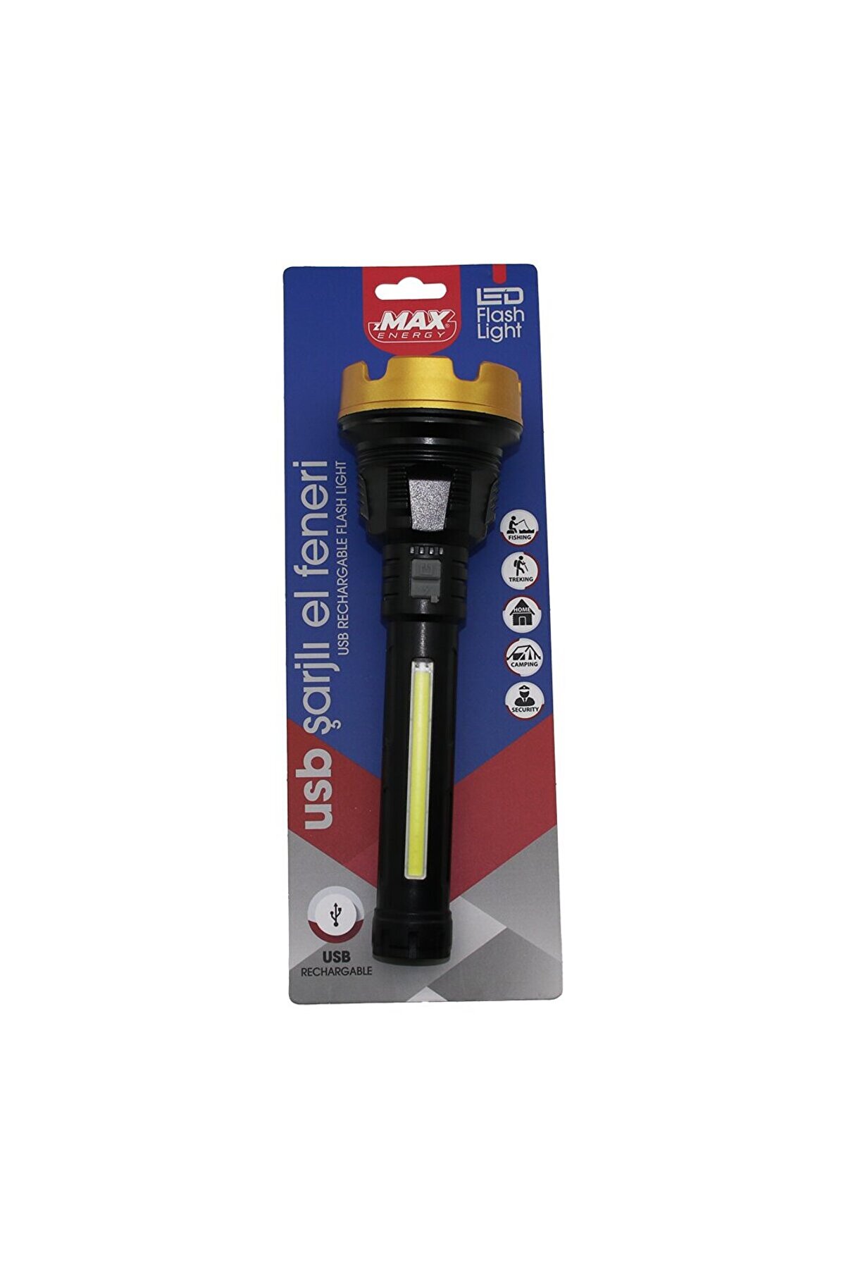 Go İthalat B&uuml;y&uuml;k 24Cm 2İn1 Osl Led Cob Led Usb Şarjlı El Feneri̇ 3-Kademe Işık Flaş&ouml;r Şarj