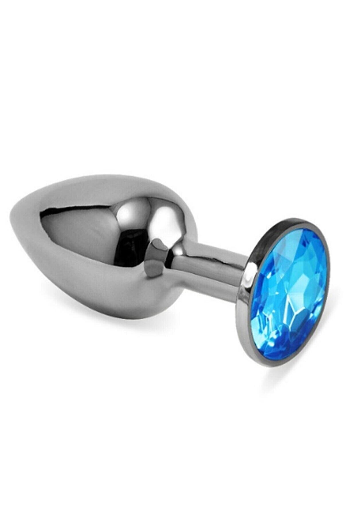 Meyrabest Luxury Si̇lver Mavi̇ Taşlı K&uuml;&ccedil;&uuml;k Metal Anal Plug