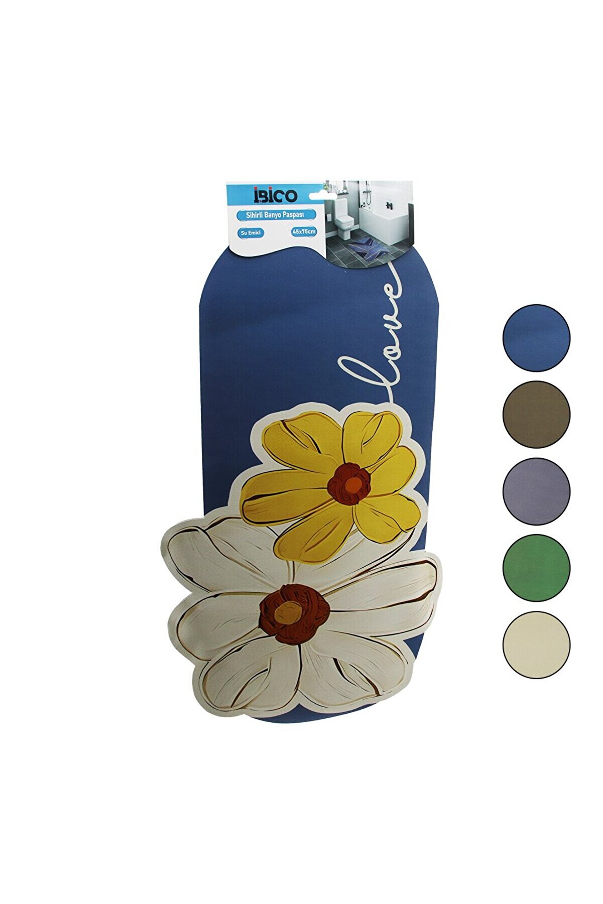 Go İthalat &Ccedil;i̇&ccedil;ek Fi̇g&uuml;rl&uuml; - Renkli̇ 45X75Cm Su Emi̇ci̇ - Si̇hi̇rli̇ Banyo Paspası Elasti̇k (4457)