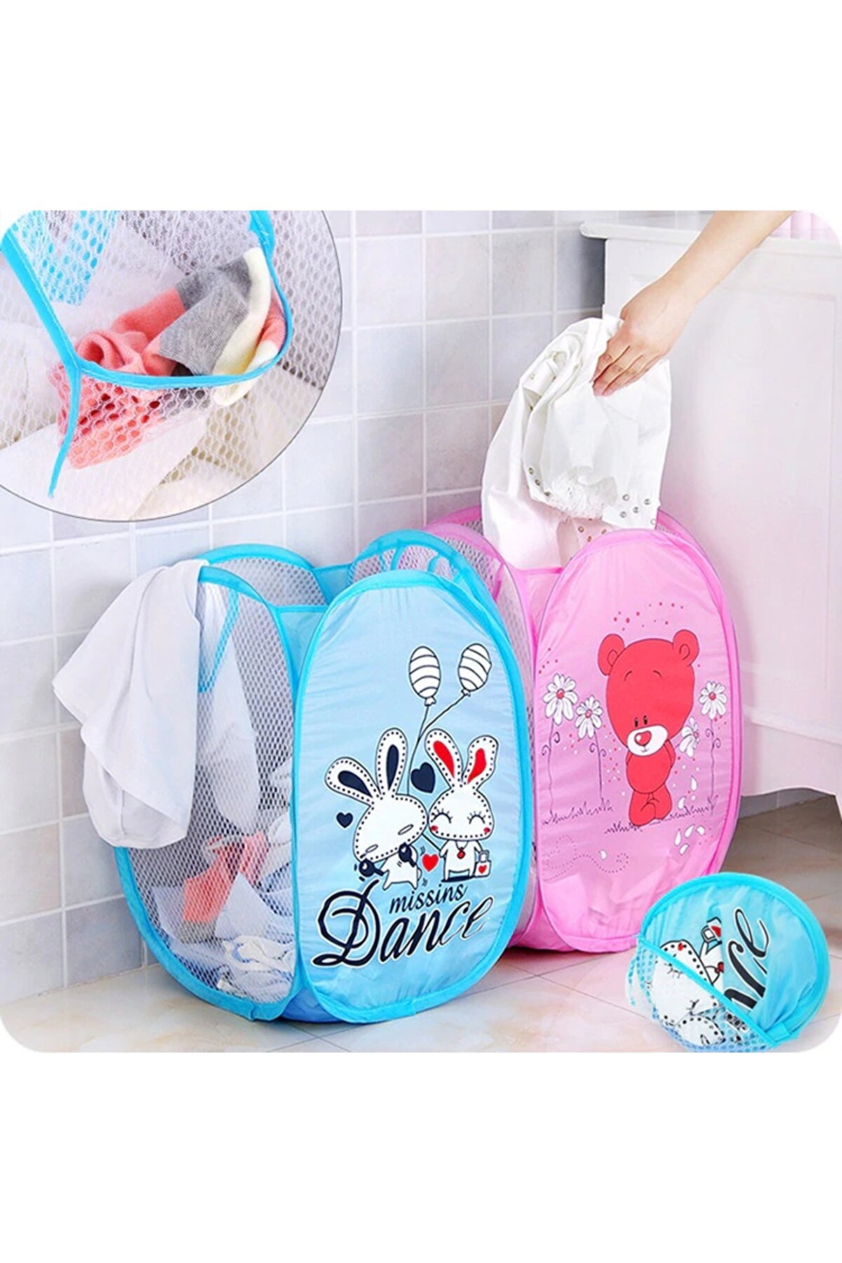 Toptan Bulurum Karikatür Figürlü Katlanır File Oyuncak Ve Çamaşır Sepeti