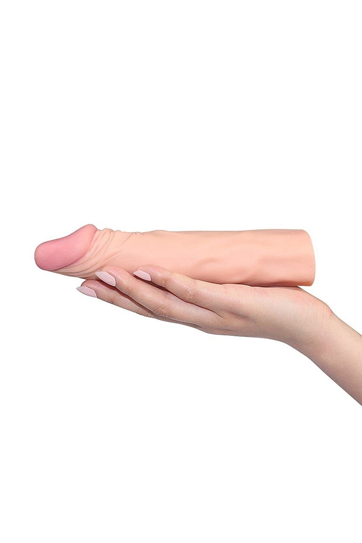 Erox Her Peni̇se Uygun 5 Cm Uzatmalı Et Dokulu Ger&ccedil;ek Damar G&ouml;r&uuml;n&uuml;ml&uuml; Reali̇sti̇k Peni̇s Kılıfı