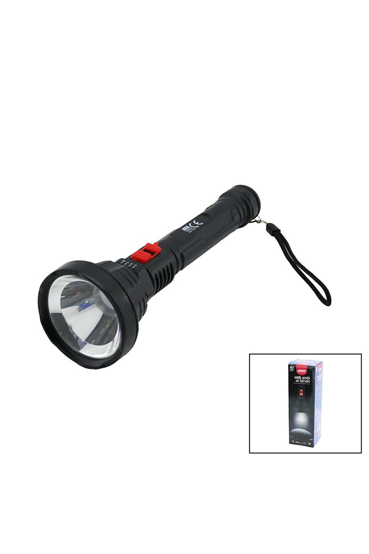 Go İthalat Usb Şarjlı=5V 1W Led El Feneri̇ 3-Kademe Işık - Flaş&ouml;r Şarj G&ouml;sterge 70L&uuml;men 25.7Cm